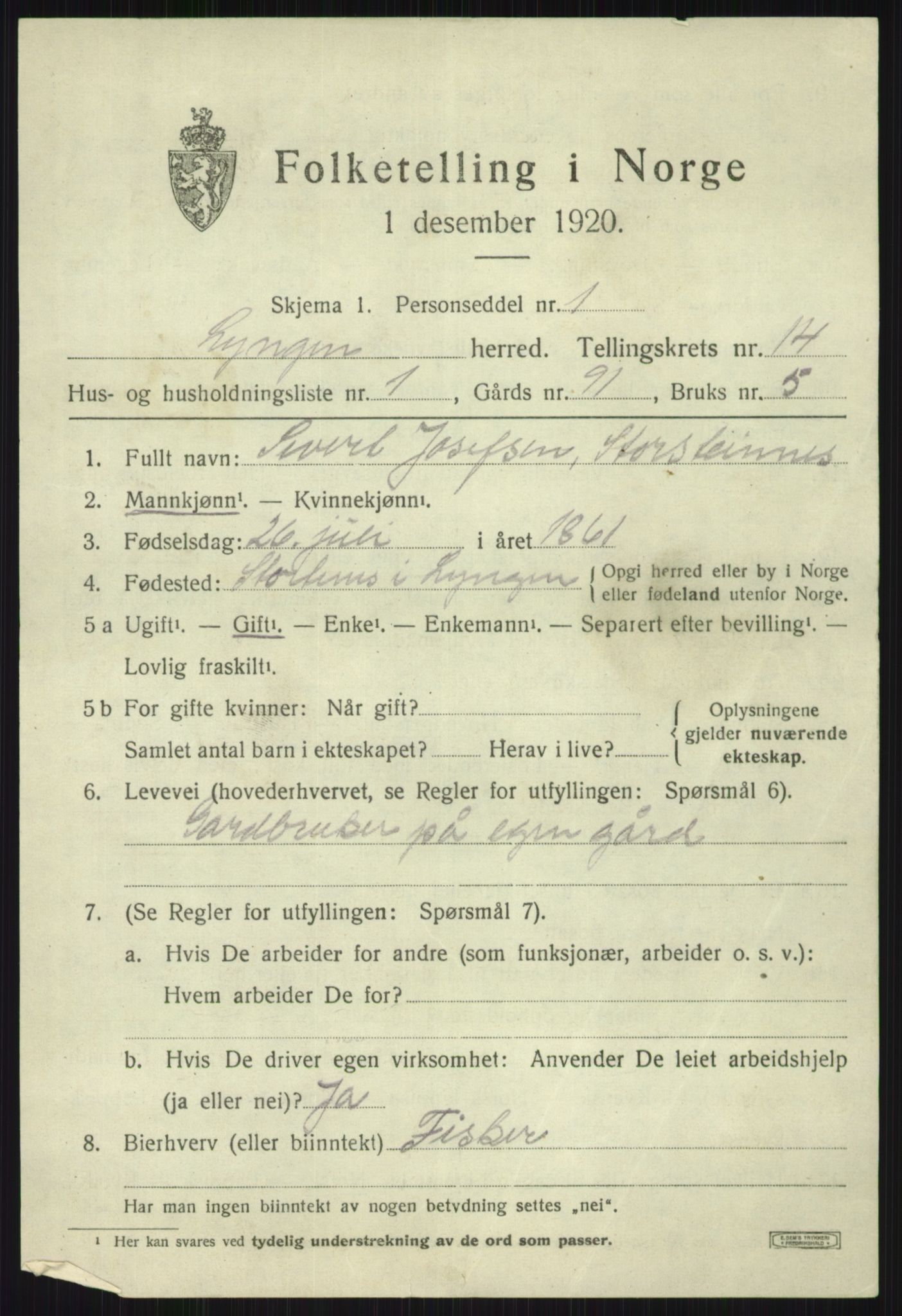 SATØ, 1920 census for Lyngen, 1920, p. 11491