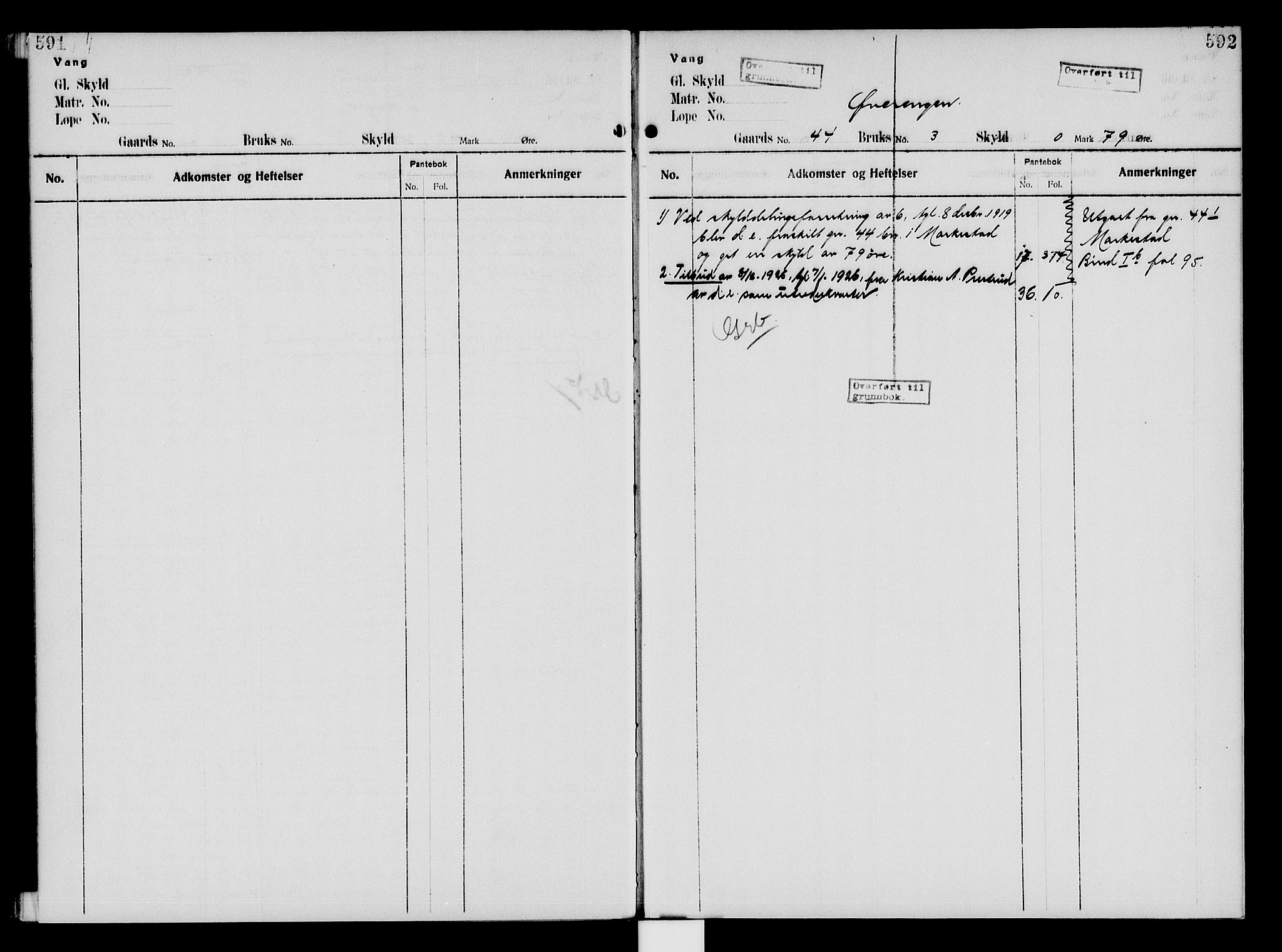 Nord-Hedmark sorenskriveri, SAH/TING-012/H/Ha/Had/Hade/L0005: Mortgage register no. 4.5, 1916-1940, p. 591-592