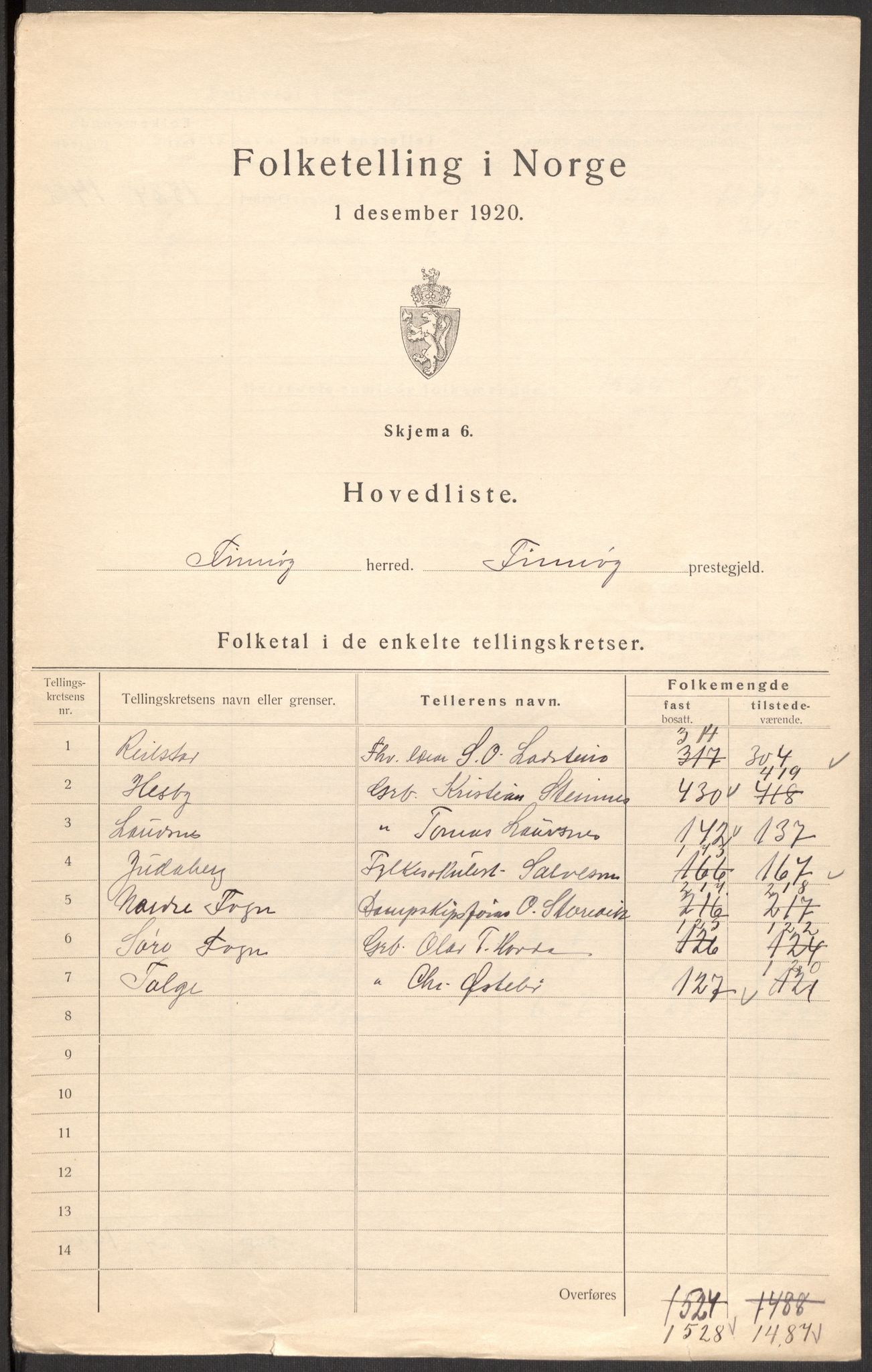 SAST, 1920 census for Finnøy, 1920, p. 6