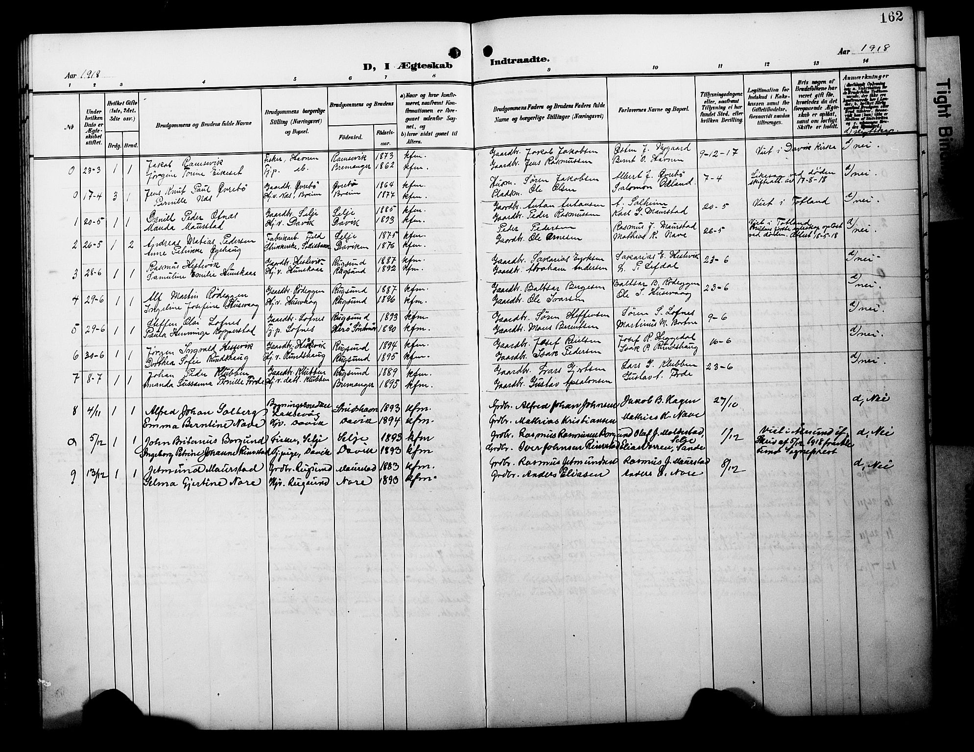 Davik sokneprestembete, SAB/A-79701/H/Hab/Habc/L0003: Parish register (copy) no. C 3, 1907-1929, p. 162