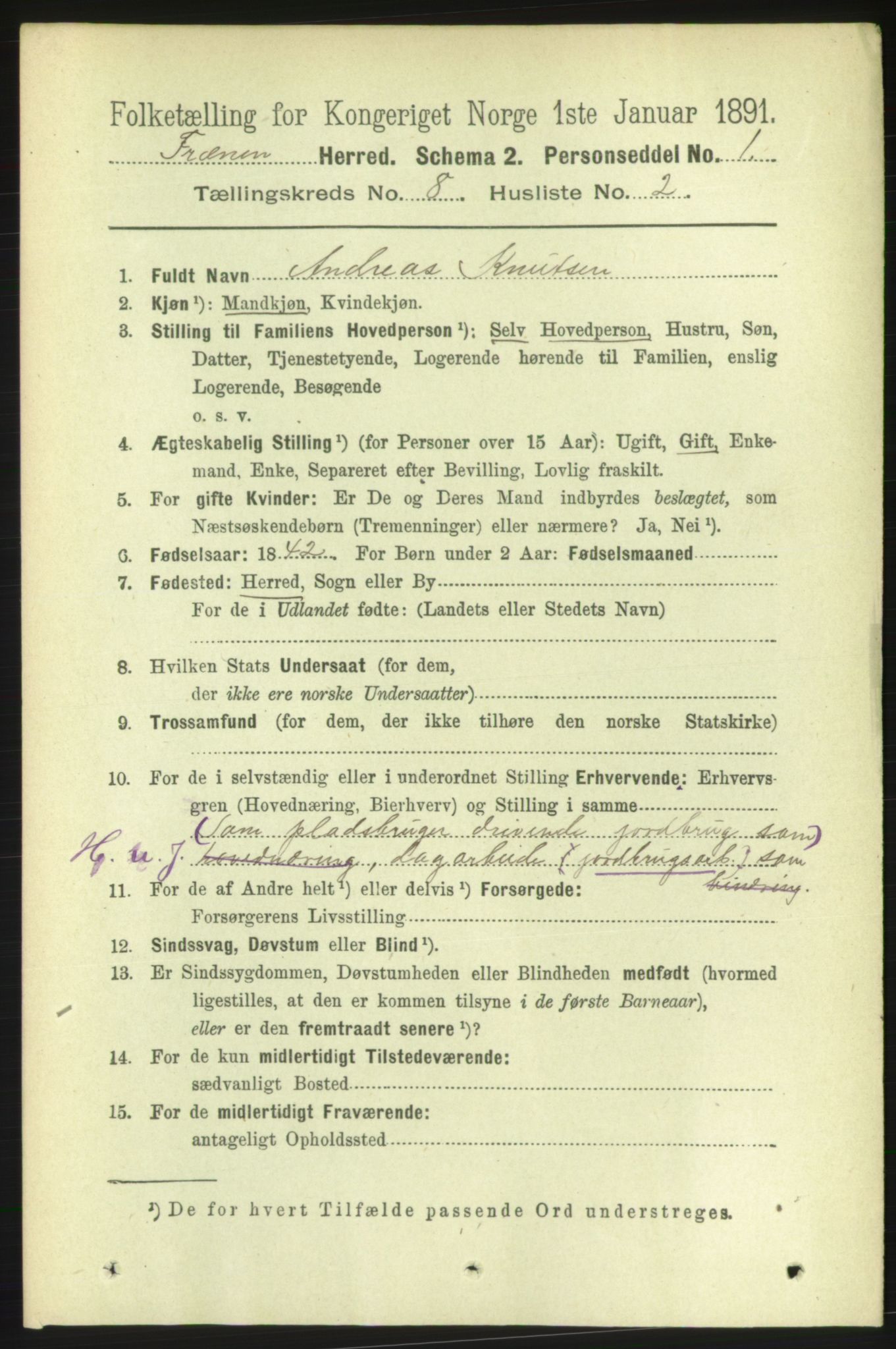 RA, 1891 census for 1548 Fræna, 1891, p. 2646