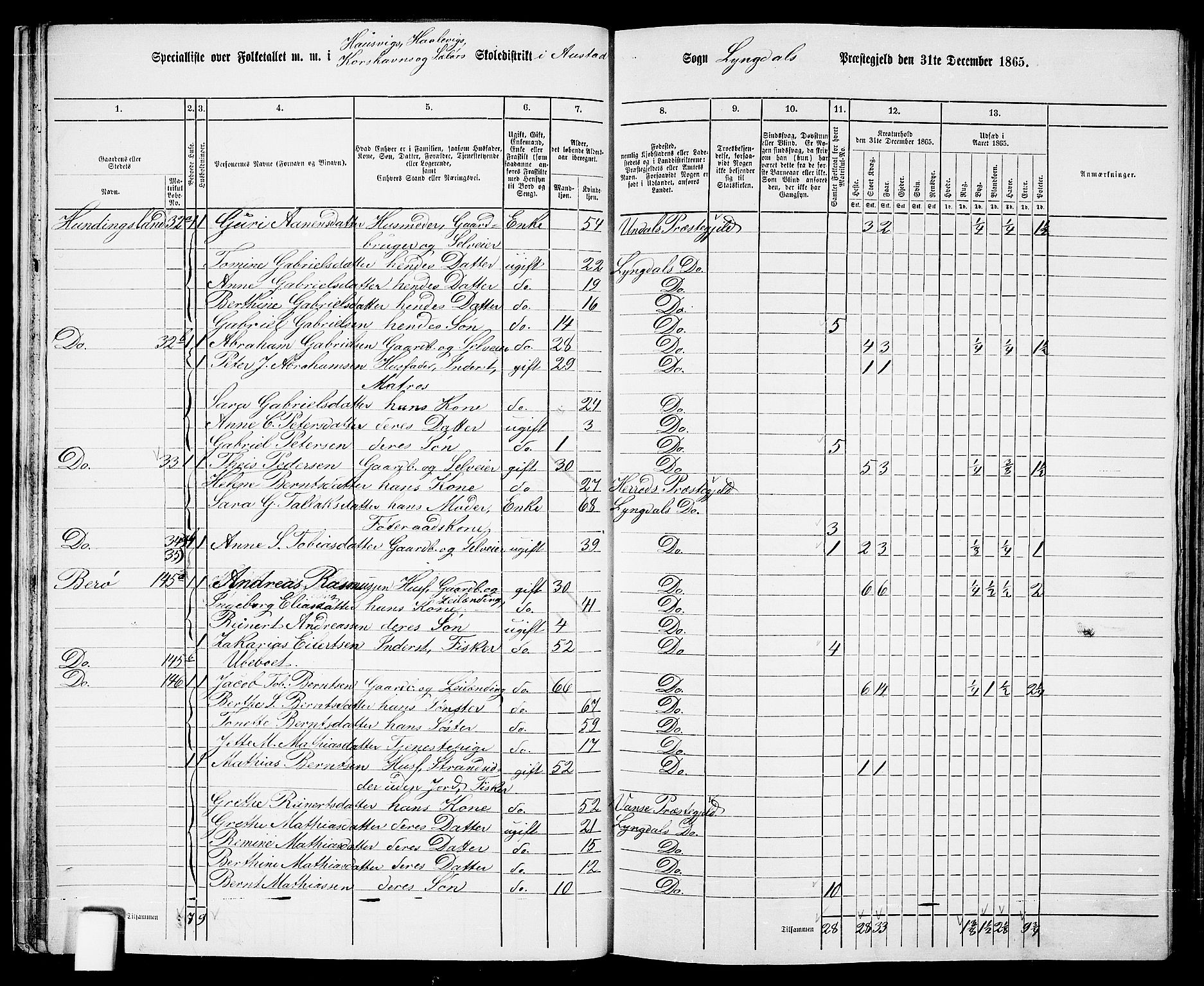 RA, 1865 census for Lyngdal, 1865, p. 35