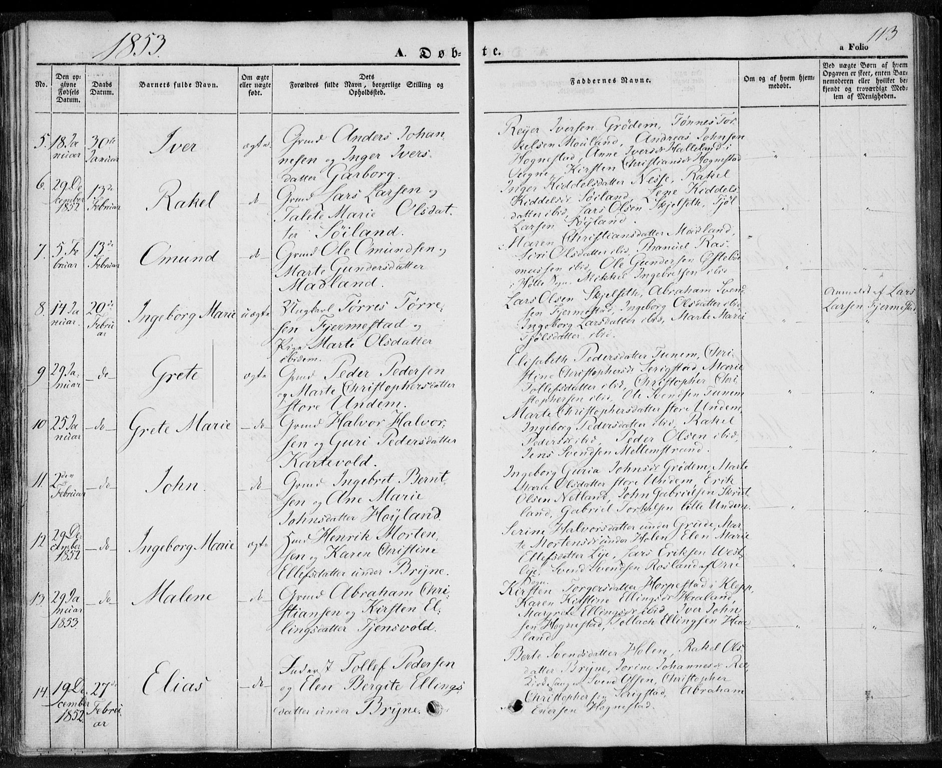 Lye sokneprestkontor, AV/SAST-A-101794/001/30BA/L0005: Parish register (official) no. A 5.1, 1842-1855, p. 113