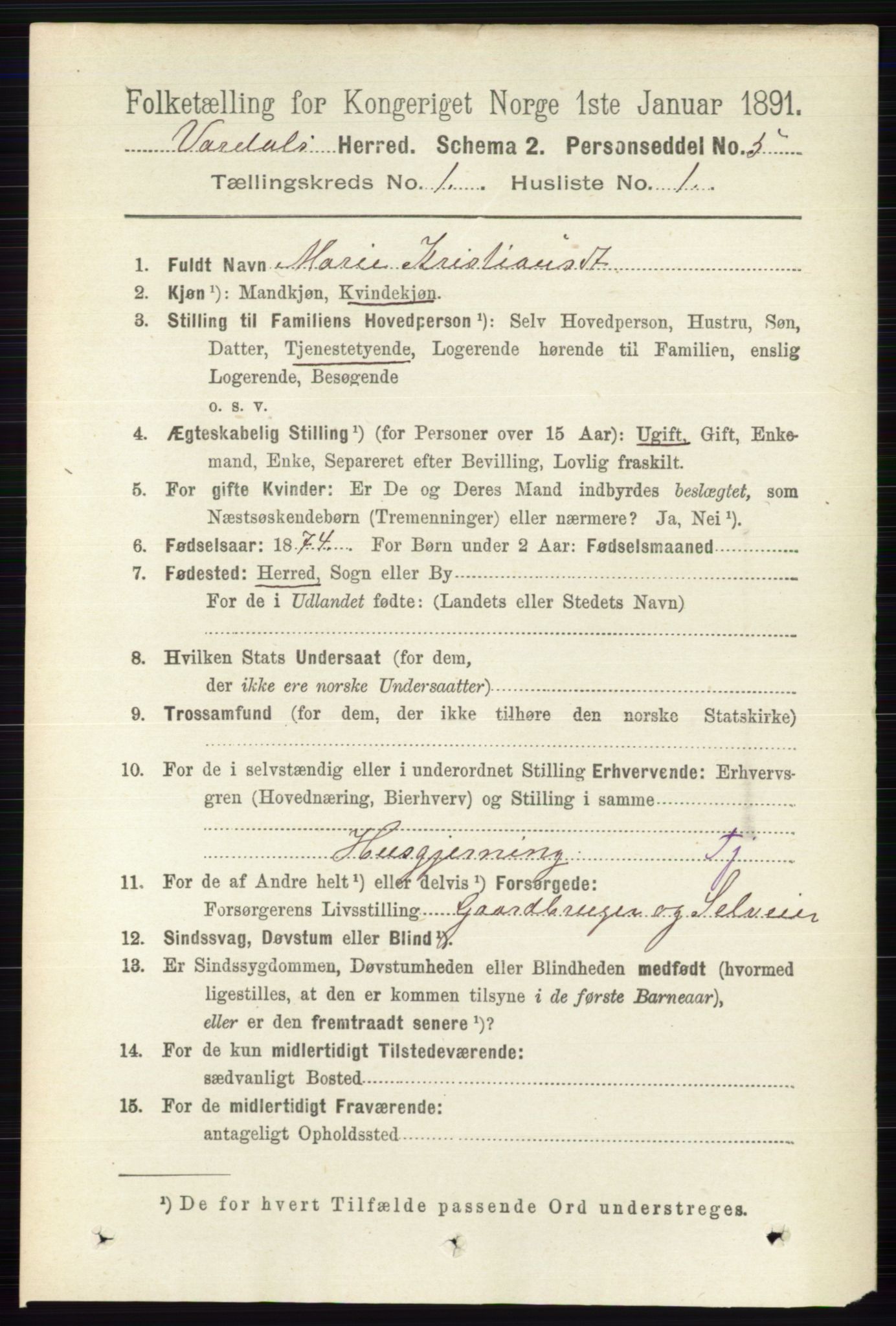 RA, 1891 census for 0527 Vardal, 1891, p. 91