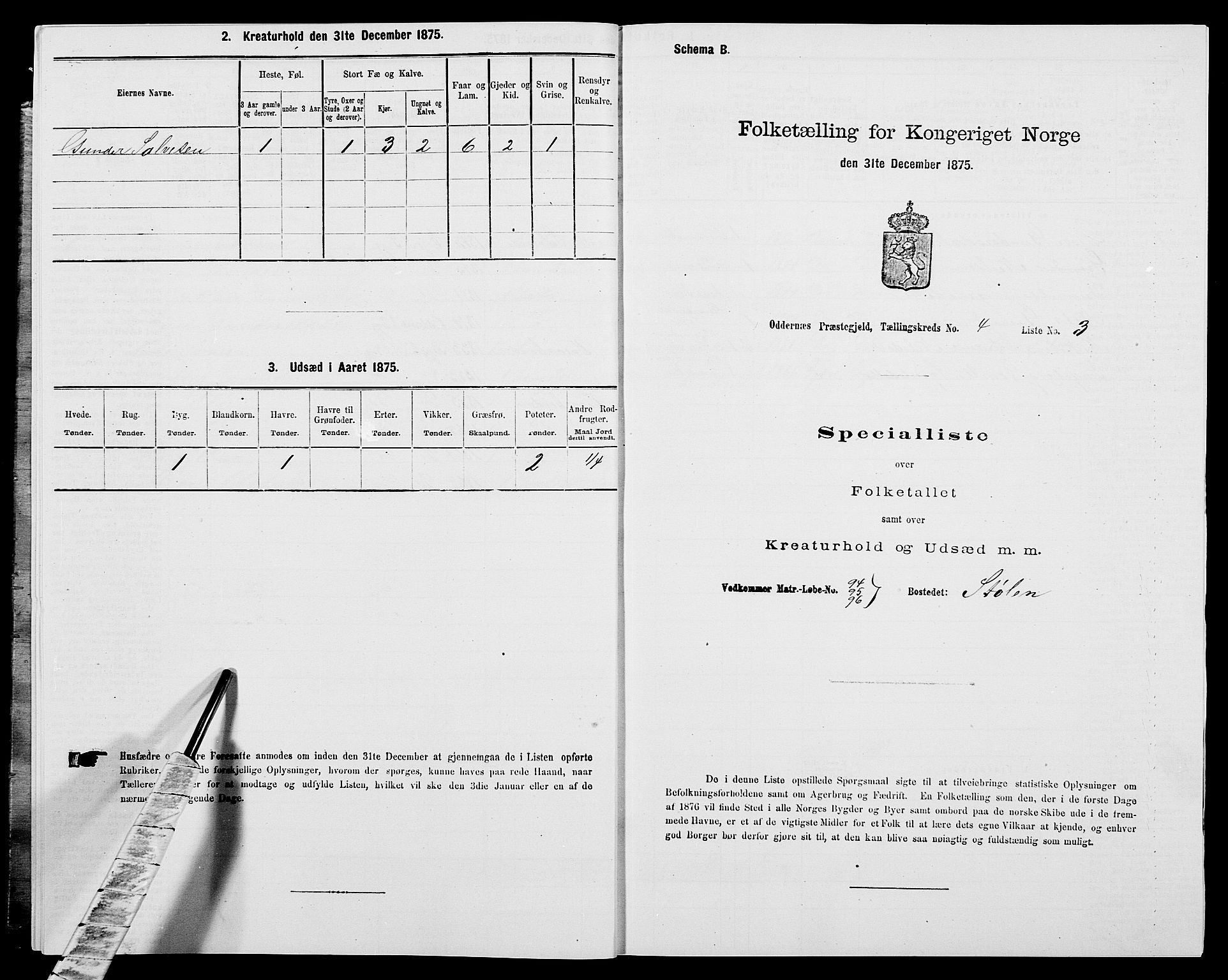 SAK, 1875 census for 1012P Oddernes, 1875, p. 568