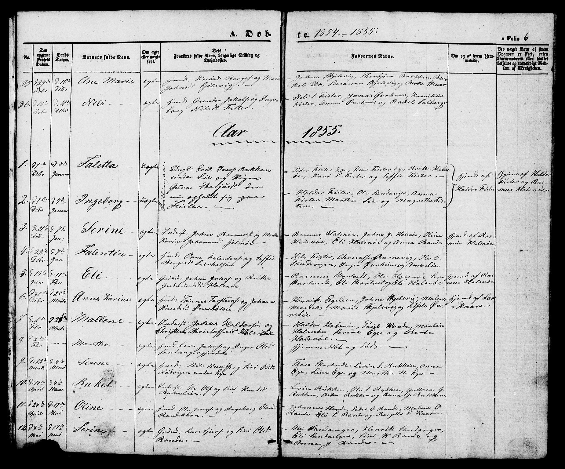Hjelmeland sokneprestkontor, SAST/A-101843/01/V/L0005: Parish register (copy) no. B 5, 1853-1892, p. 6