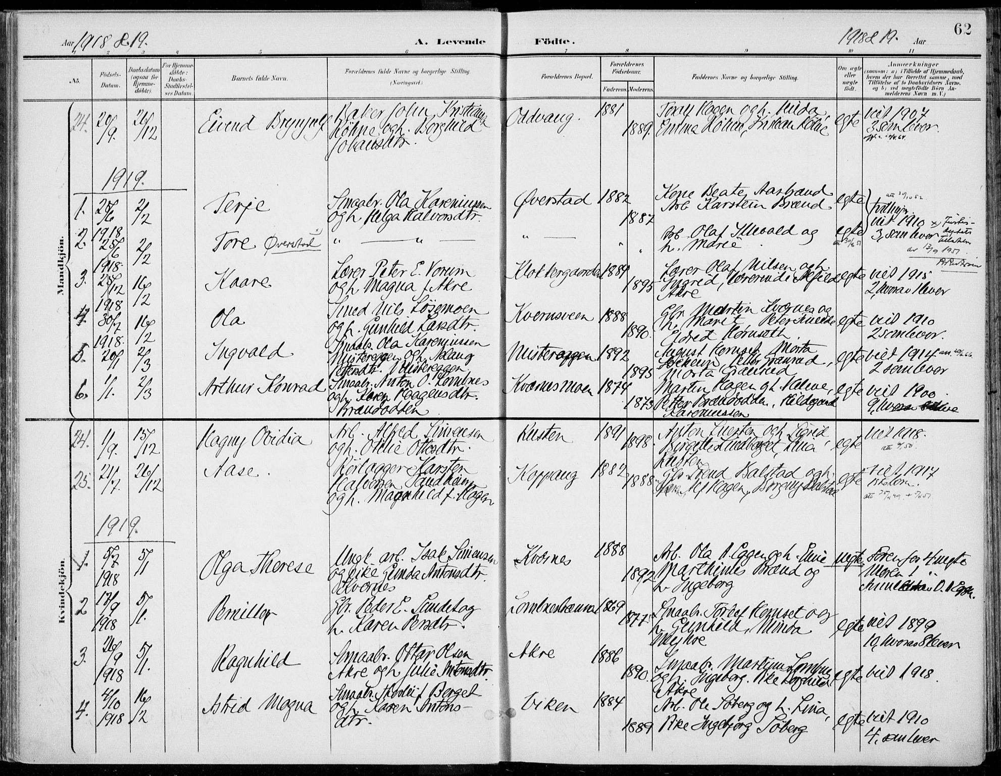 Rendalen prestekontor, SAH/PREST-054/H/Ha/Haa/L0011: Parish register (official) no. 11, 1901-1925, p. 62