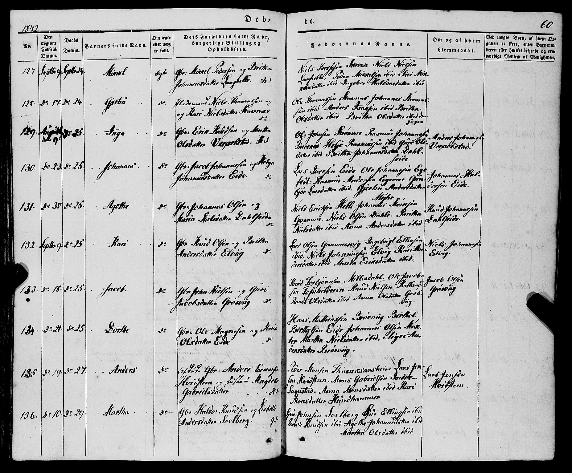 Haus sokneprestembete, AV/SAB-A-75601/H/Haa: Parish register (official) no. A 15, 1838-1847, p. 60