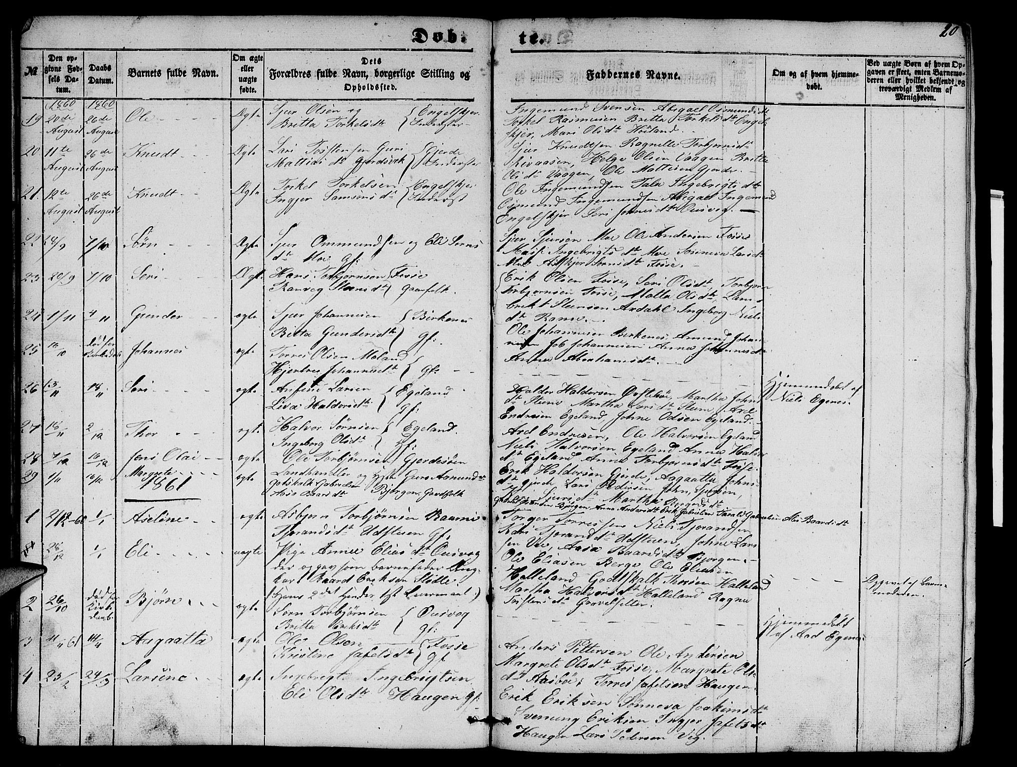 Etne sokneprestembete, SAB/A-75001/H/Hab: Parish register (copy) no. B 2, 1851-1866, p. 20