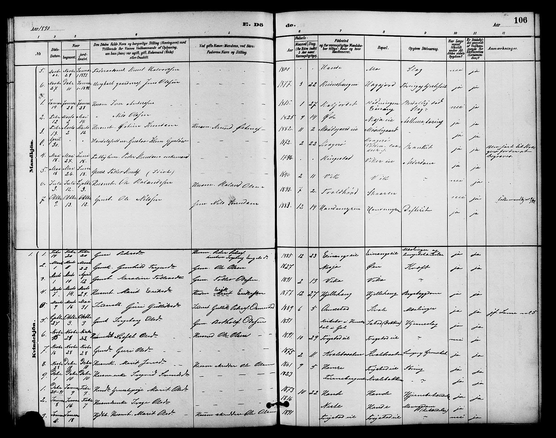 Vestre Slidre prestekontor, SAH/PREST-136/H/Ha/Hab/L0004: Parish register (copy) no. 4, 1881-1912, p. 106