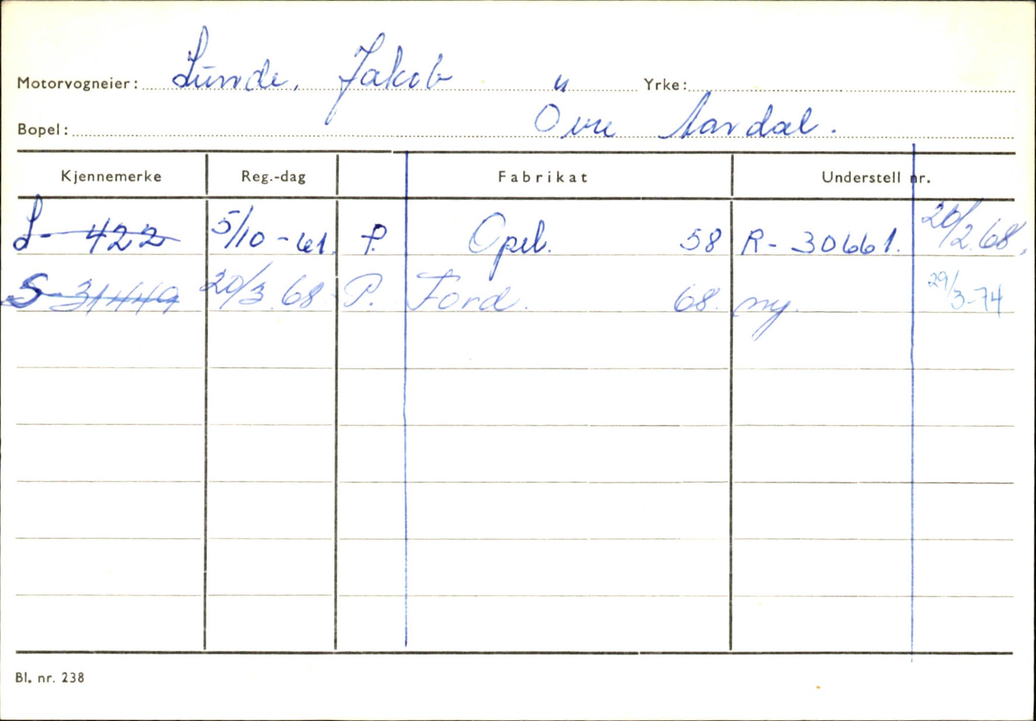 Statens vegvesen, Sogn og Fjordane vegkontor, AV/SAB-A-5301/4/F/L0145: Registerkort Vågsøy S-Å. Årdal I-P, 1945-1975, p. 1517