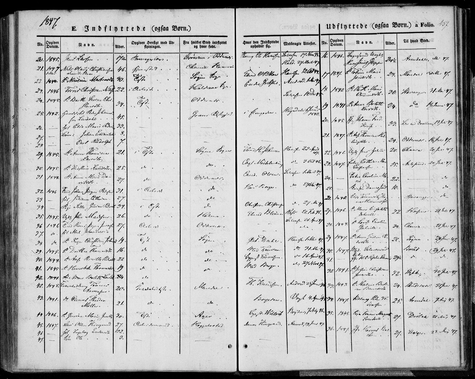 Kristiansand domprosti, AV/SAK-1112-0006/F/Fa/L0013: Parish register (official) no. A 13, 1842-1851, p. 457