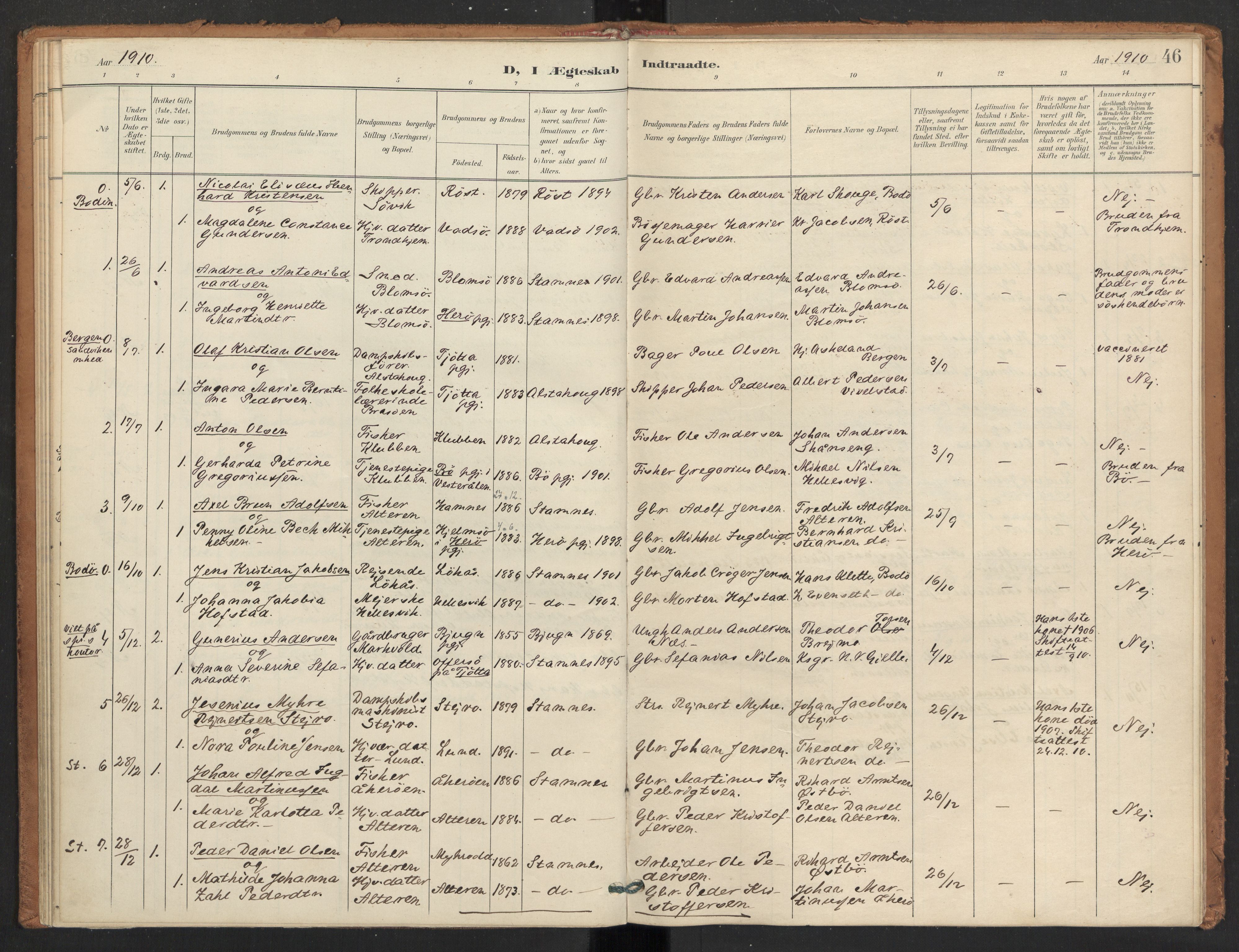 Ministerialprotokoller, klokkerbøker og fødselsregistre - Nordland, SAT/A-1459/830/L0454: Parish register (official) no. 830A18, 1897-1913, p. 46