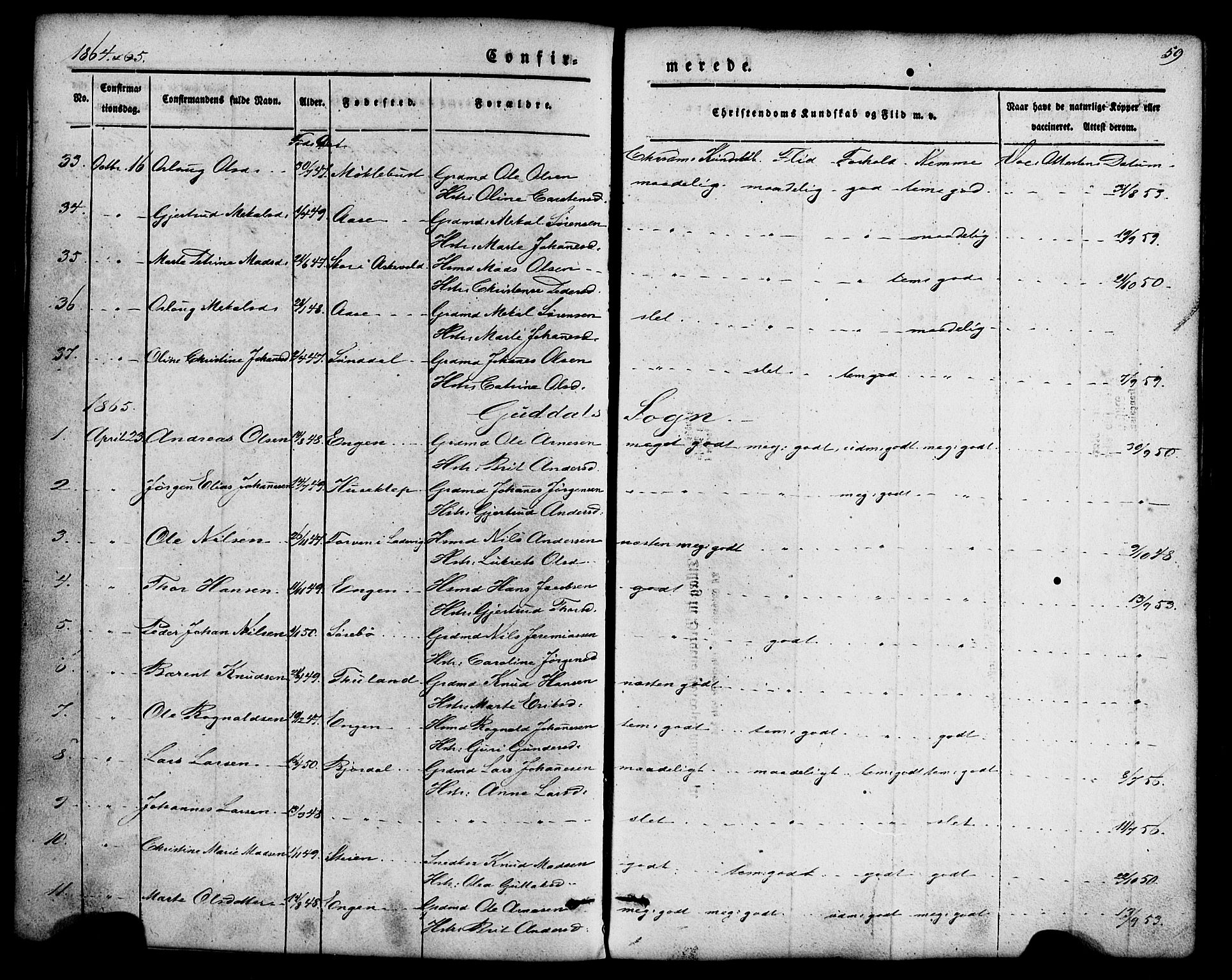 Fjaler sokneprestembete, SAB/A-79801/H/Haa/Haaa/L0008: Parish register (official) no. A 8, 1850-1886, p. 59