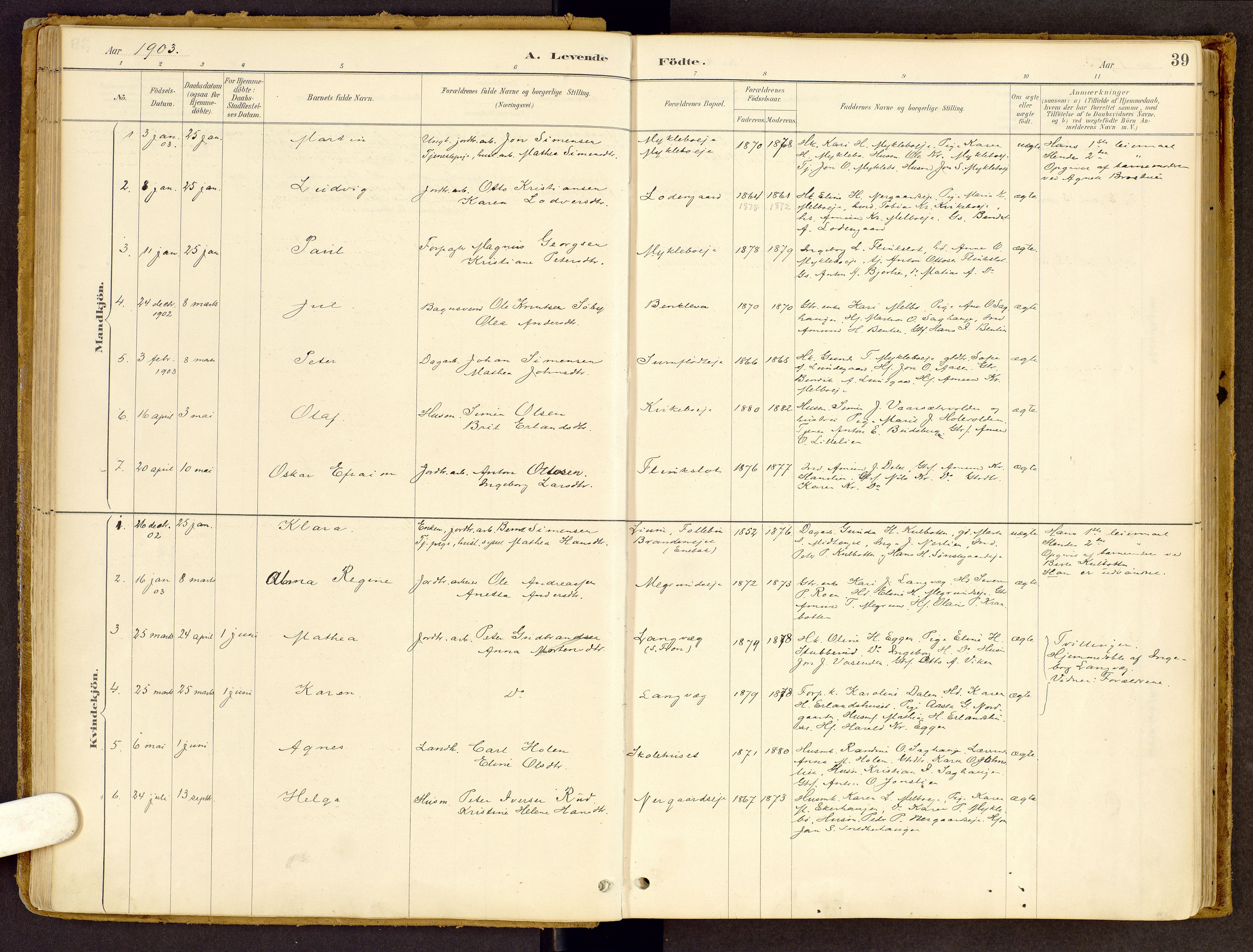 Vestre Gausdal prestekontor, SAH/PREST-094/H/Ha/Haa/L0002: Parish register (official) no. 2, 1887-1918, p. 39