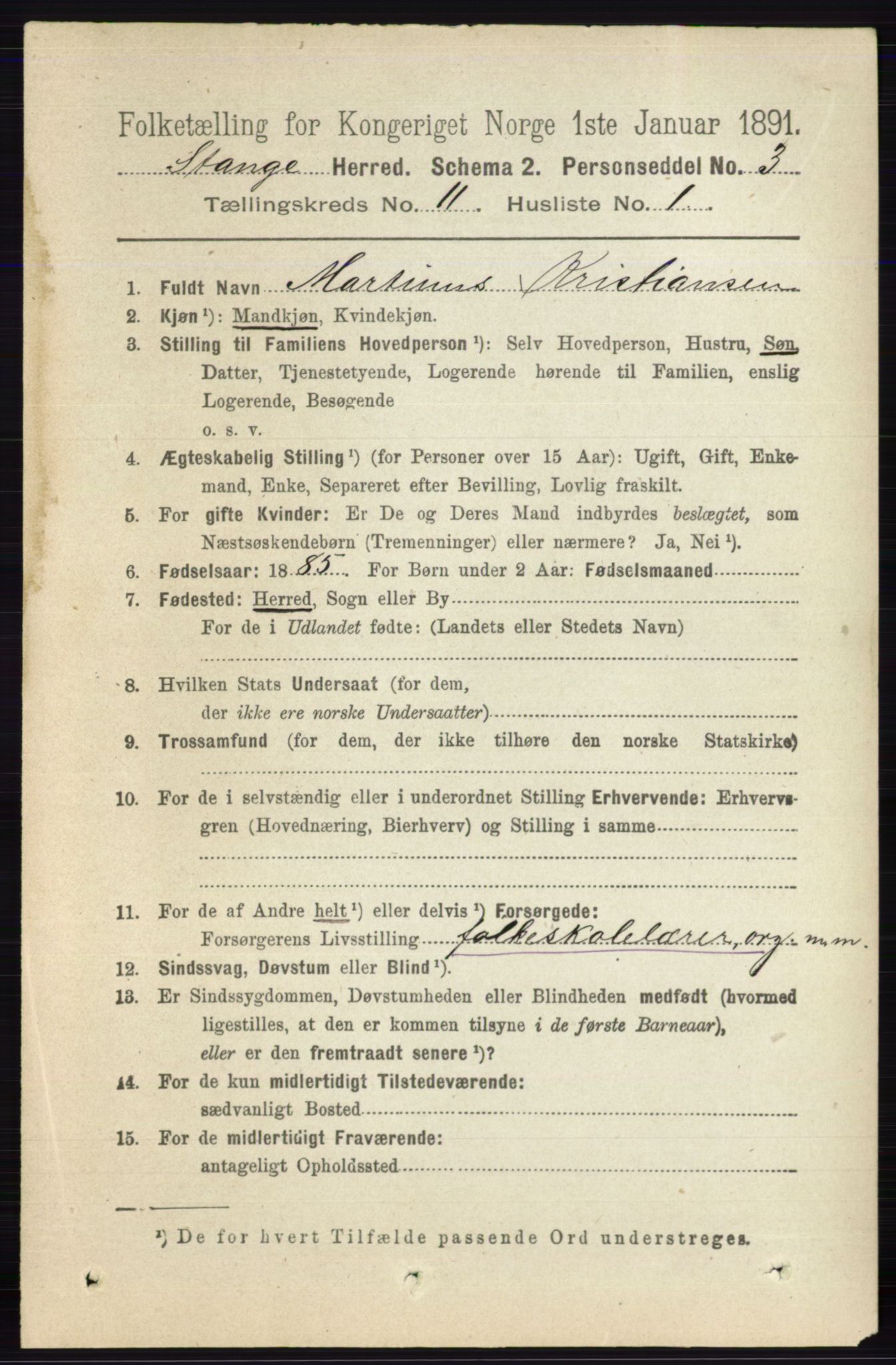 RA, 1891 census for 0417 Stange, 1891, p. 7527