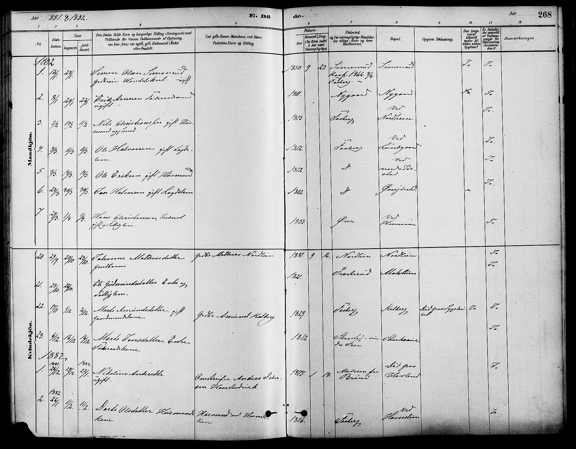 Fåberg prestekontor, SAH/PREST-086/H/Ha/Haa/L0008: Parish register (official) no. 8, 1879-1898, p. 268