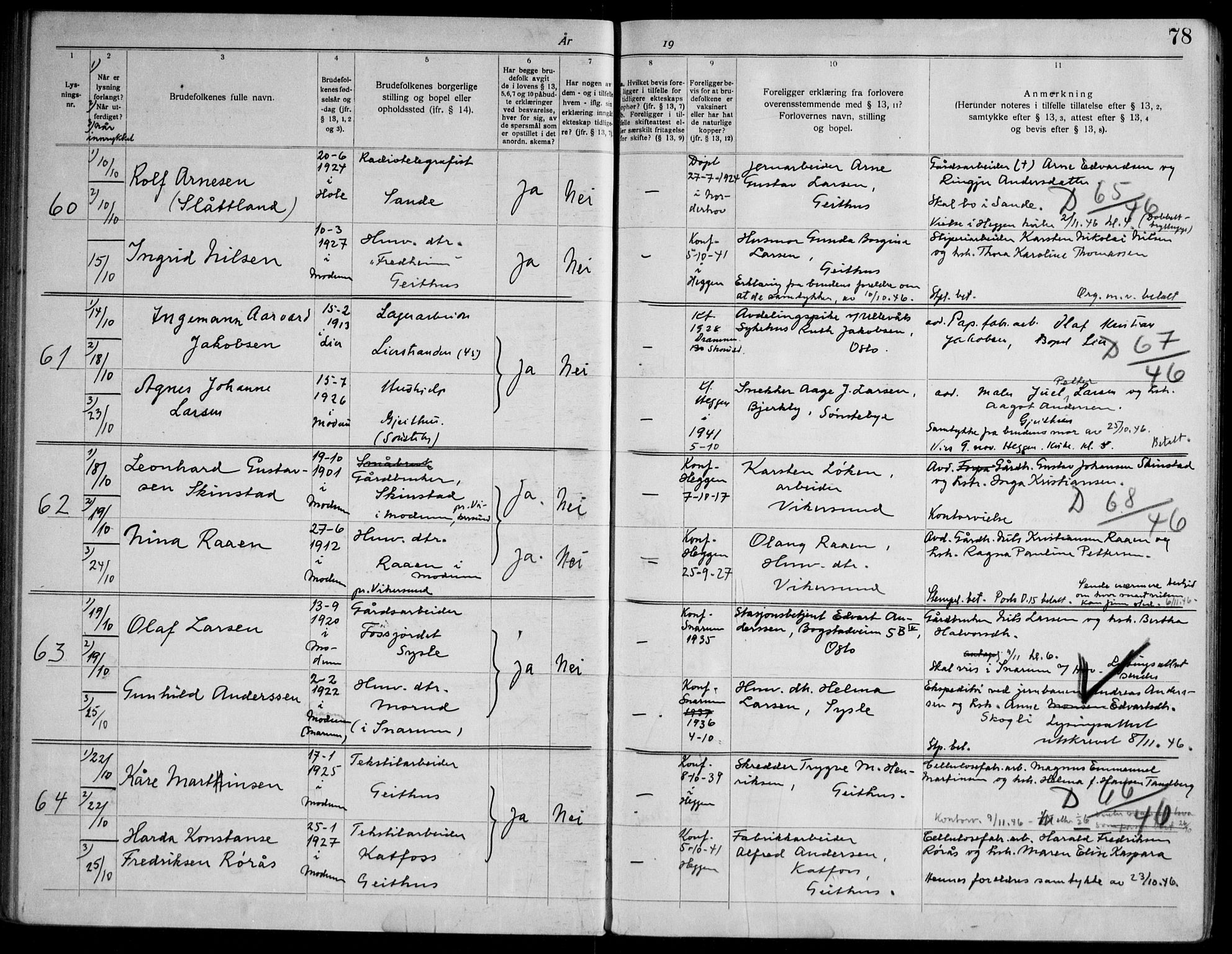 Modum kirkebøker, AV/SAKO-A-234/H/Ha/L0004: Banns register no. I 4, 1934-1947, p. 78