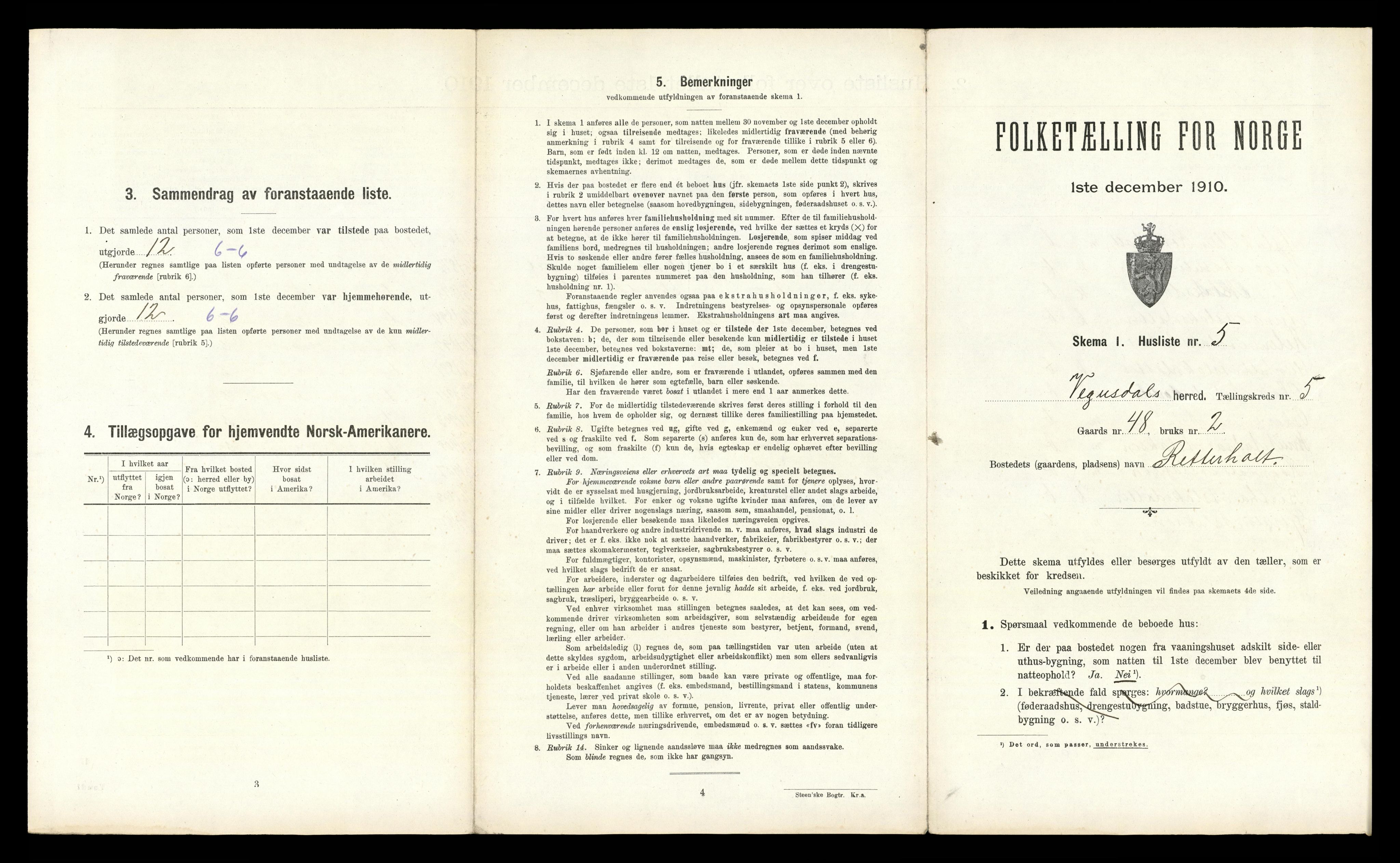 RA, 1910 census for Vegusdal, 1910, p. 295