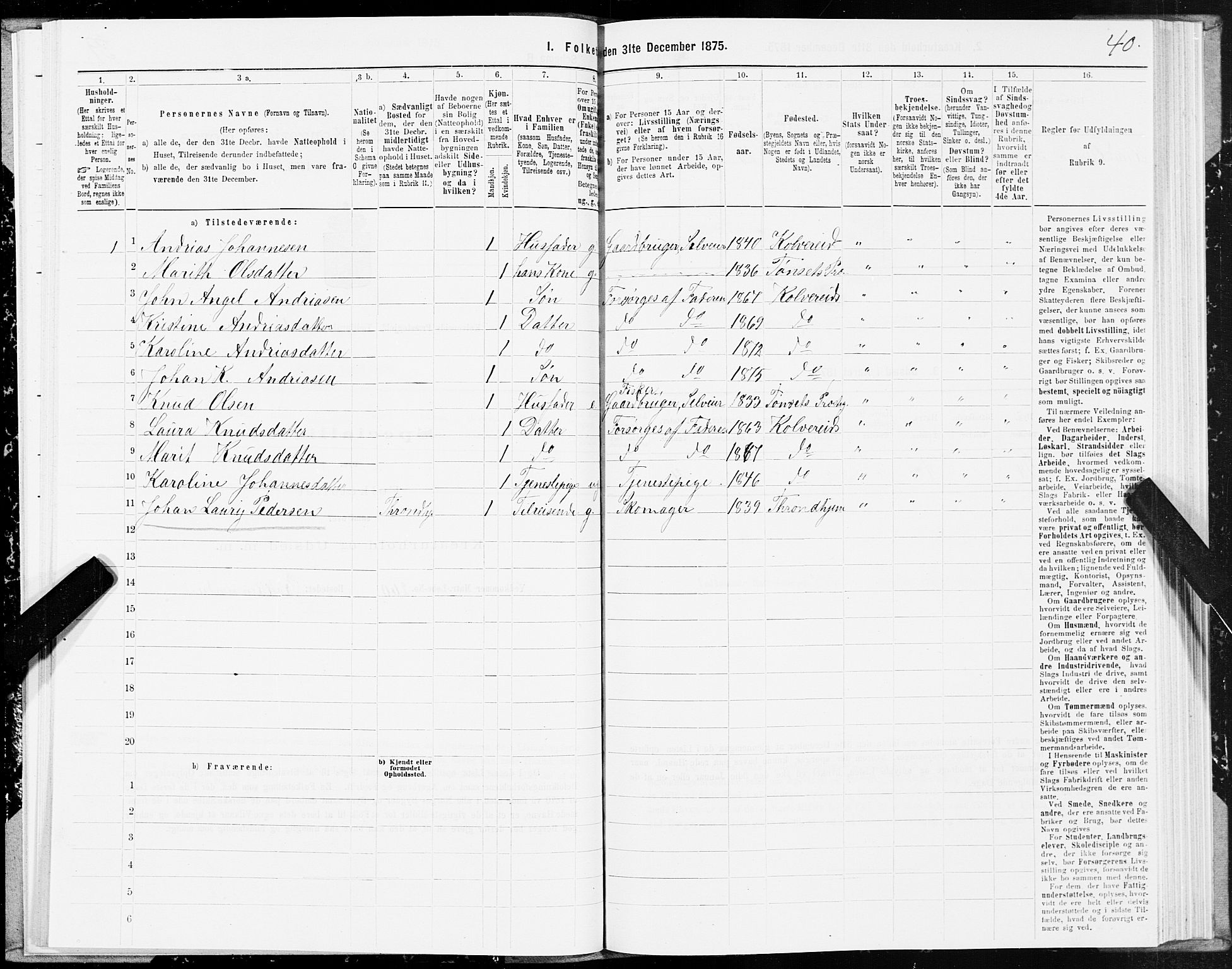 SAT, 1875 census for 1752P Kolvereid, 1875, p. 1040