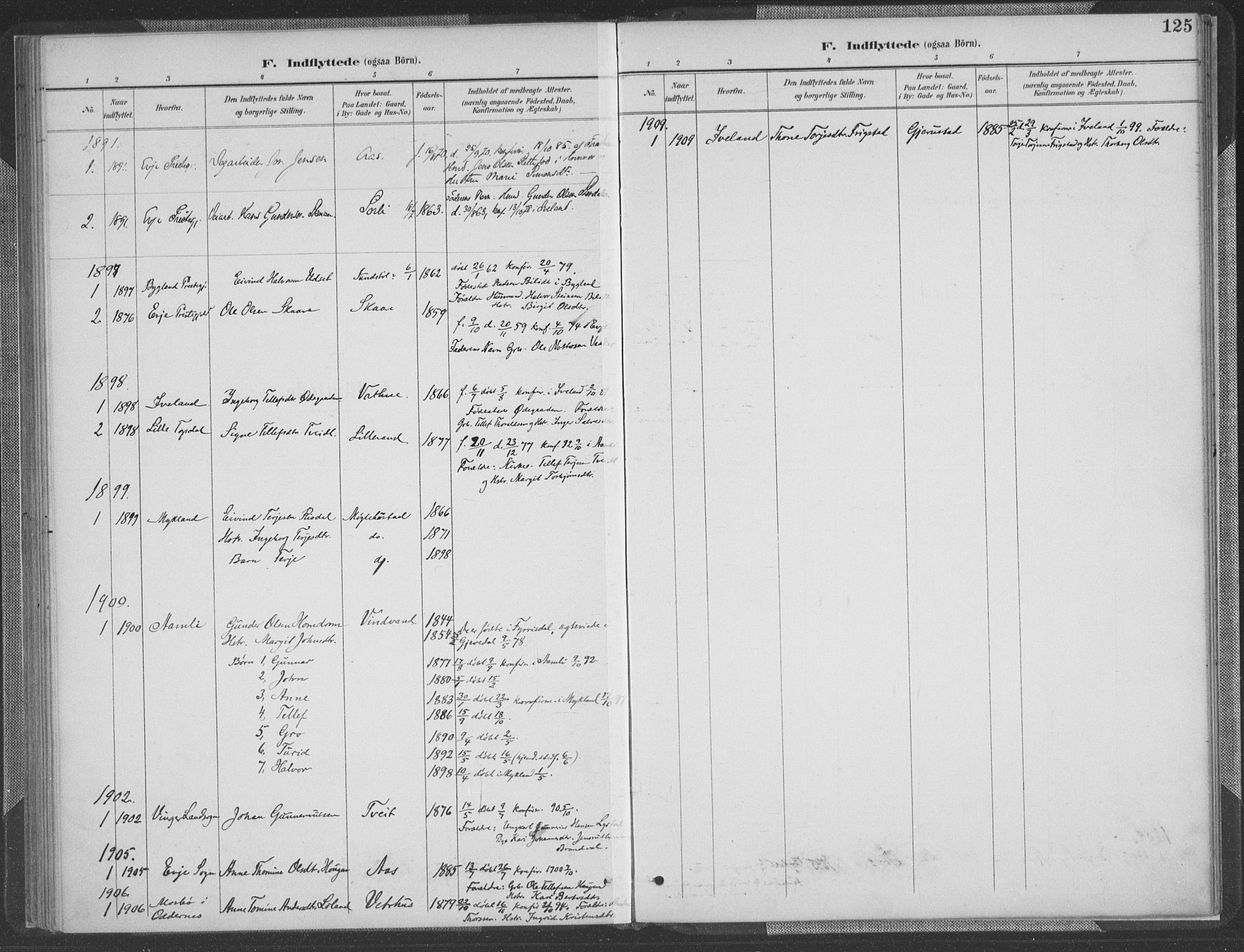 Herefoss sokneprestkontor, AV/SAK-1111-0019/F/Fa/Fab/L0004: Parish register (official) no. A 4, 1887-1909, p. 125