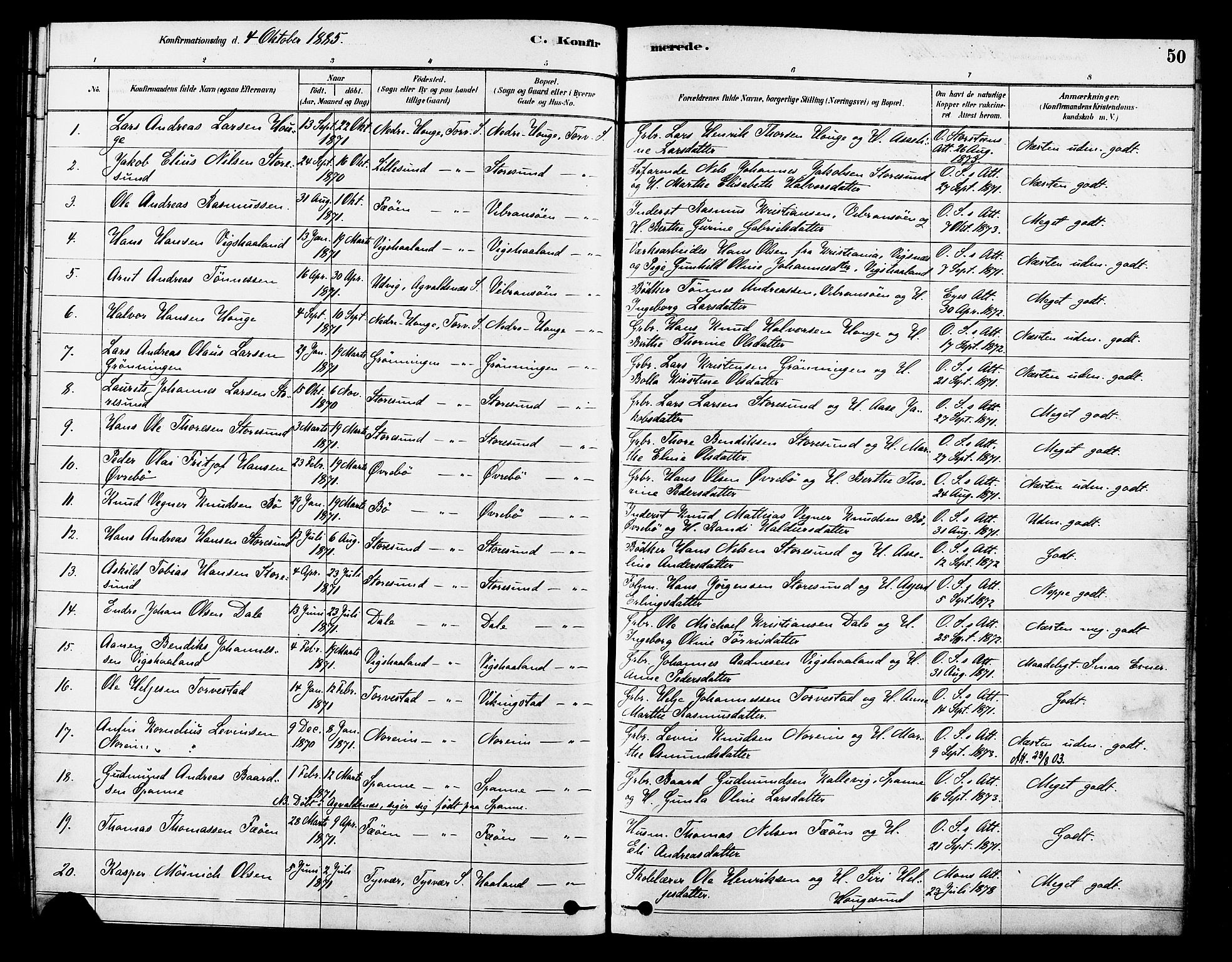 Torvastad sokneprestkontor, SAST/A -101857/H/Ha/Haa/L0014: Parish register (official) no. A 13, 1879-1888, p. 50