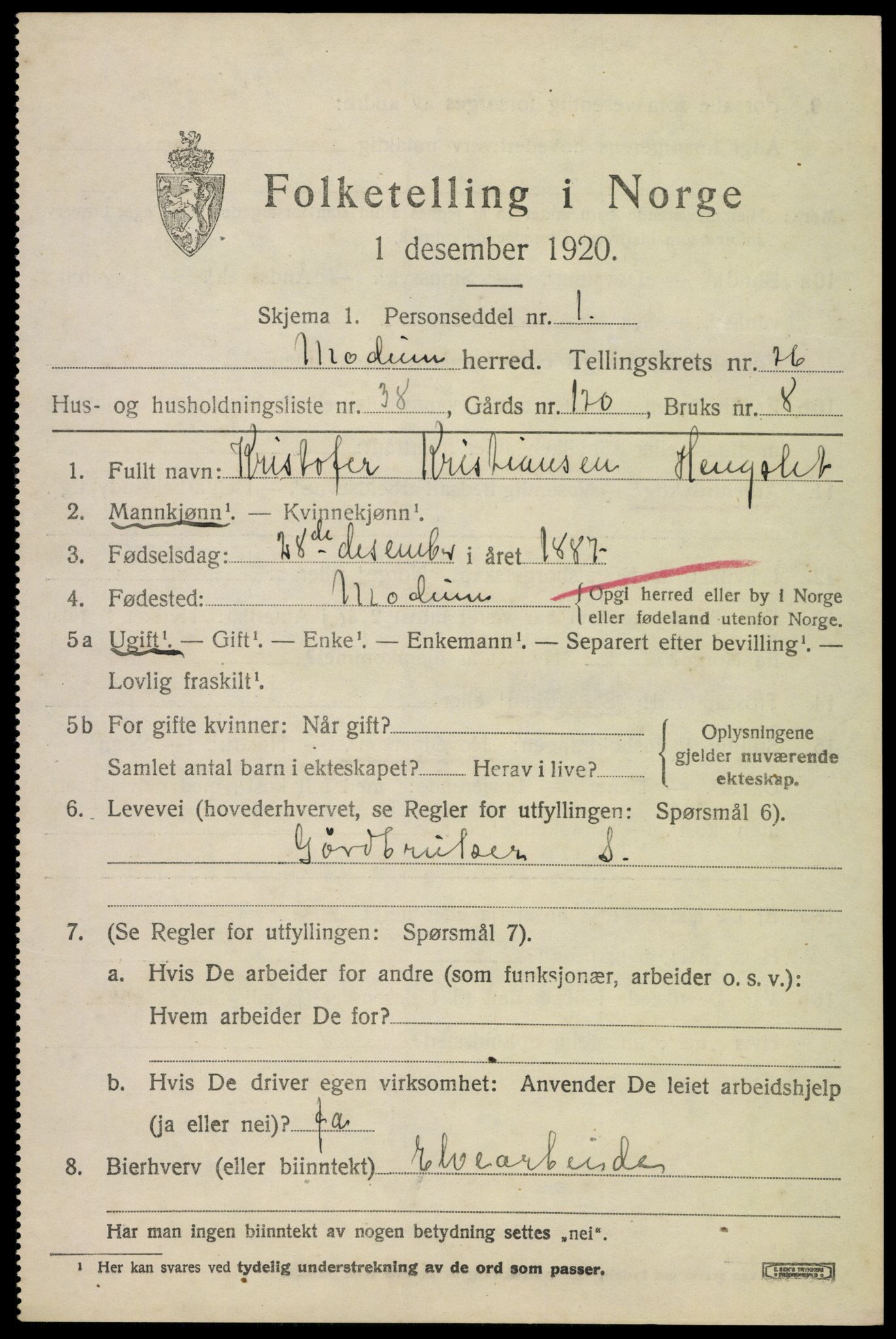 SAKO, 1920 census for Modum, 1920, p. 25677