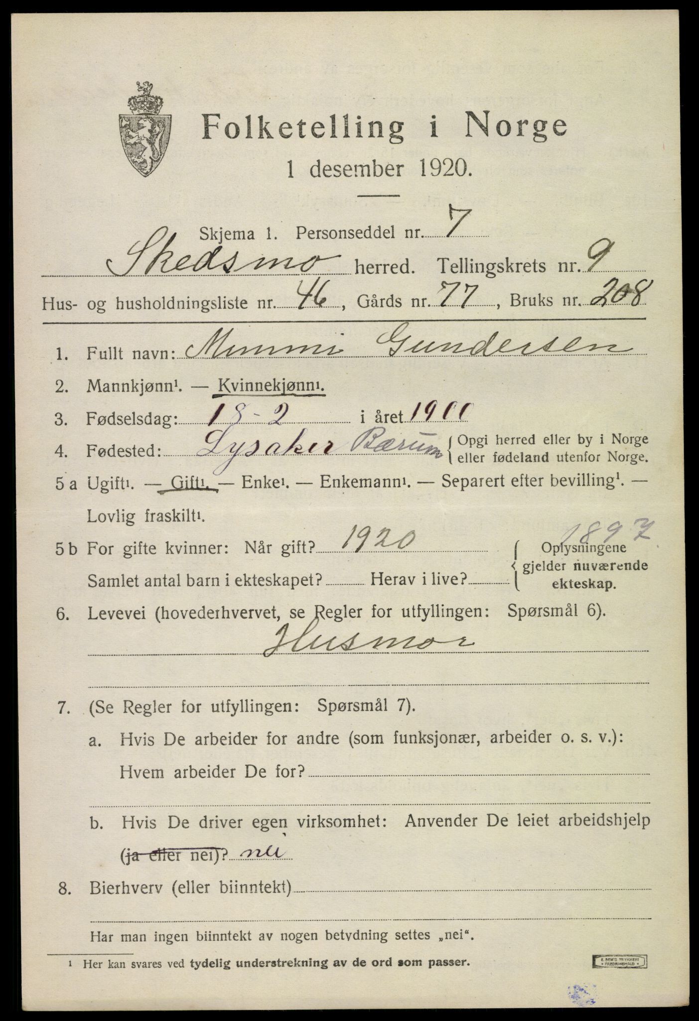 SAO, 1920 census for Skedsmo, 1920, p. 11183