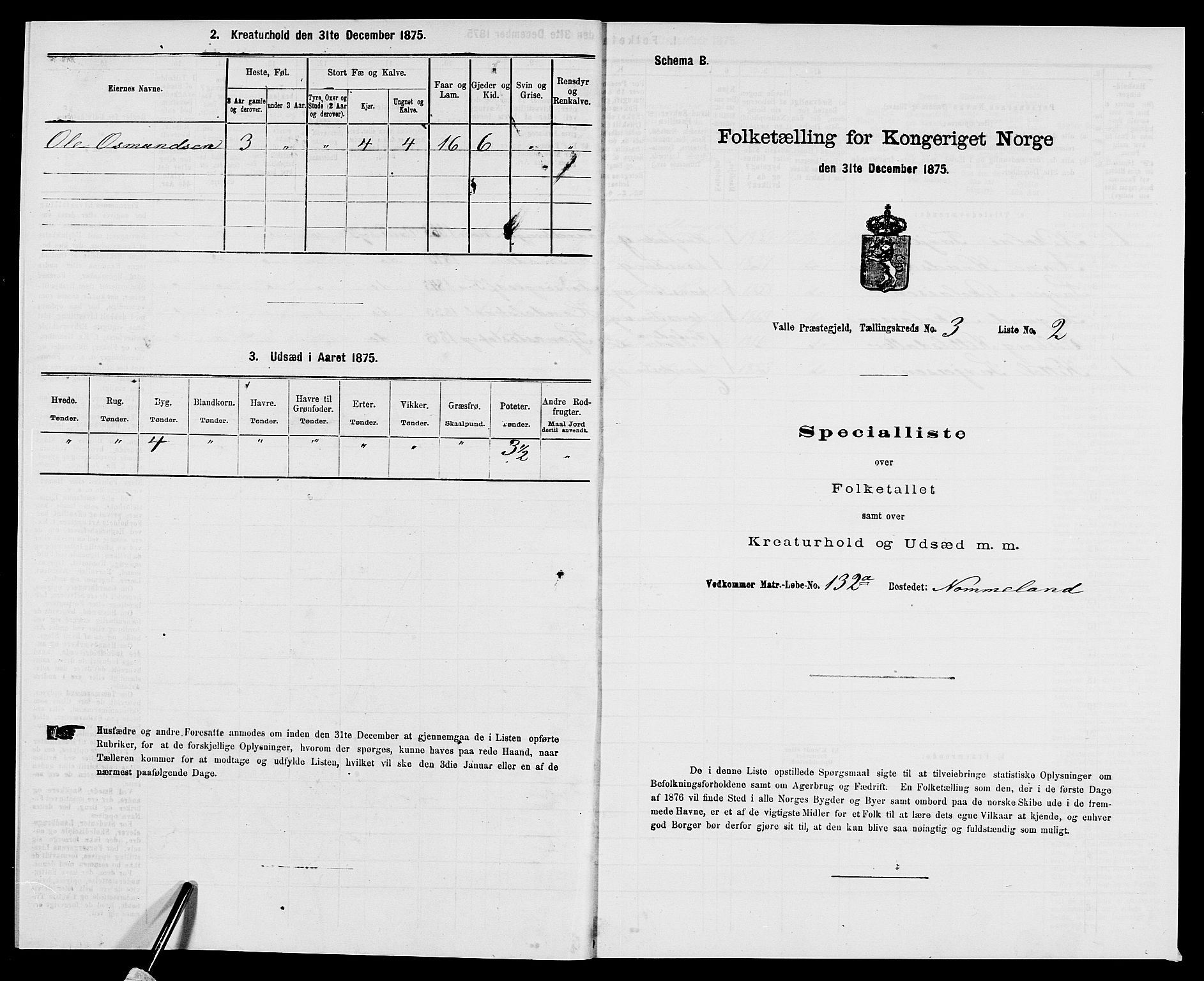 SAK, 1875 census for 0940P Valle, 1875, p. 267