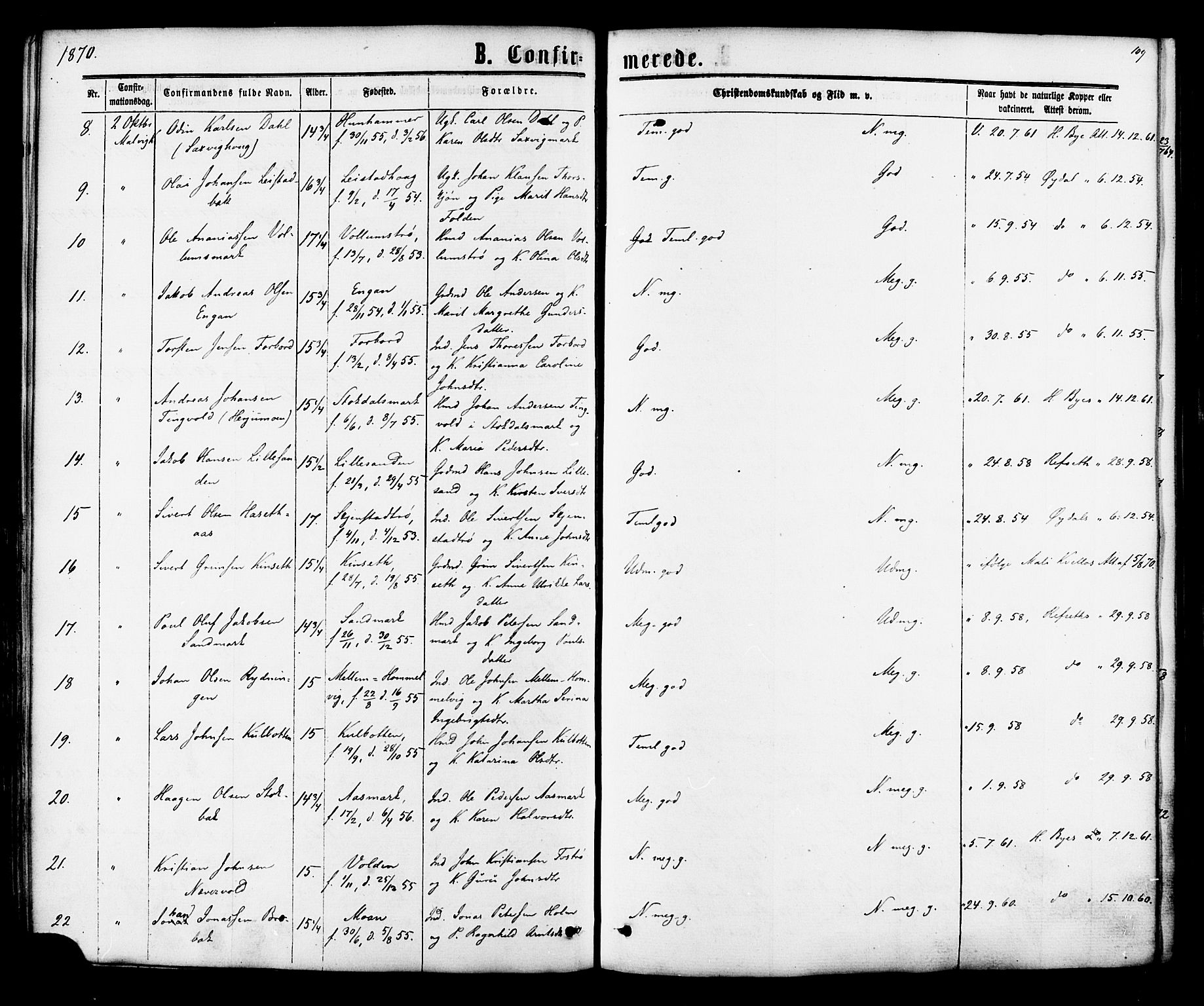 Ministerialprotokoller, klokkerbøker og fødselsregistre - Sør-Trøndelag, SAT/A-1456/616/L0409: Parish register (official) no. 616A06, 1865-1877, p. 109