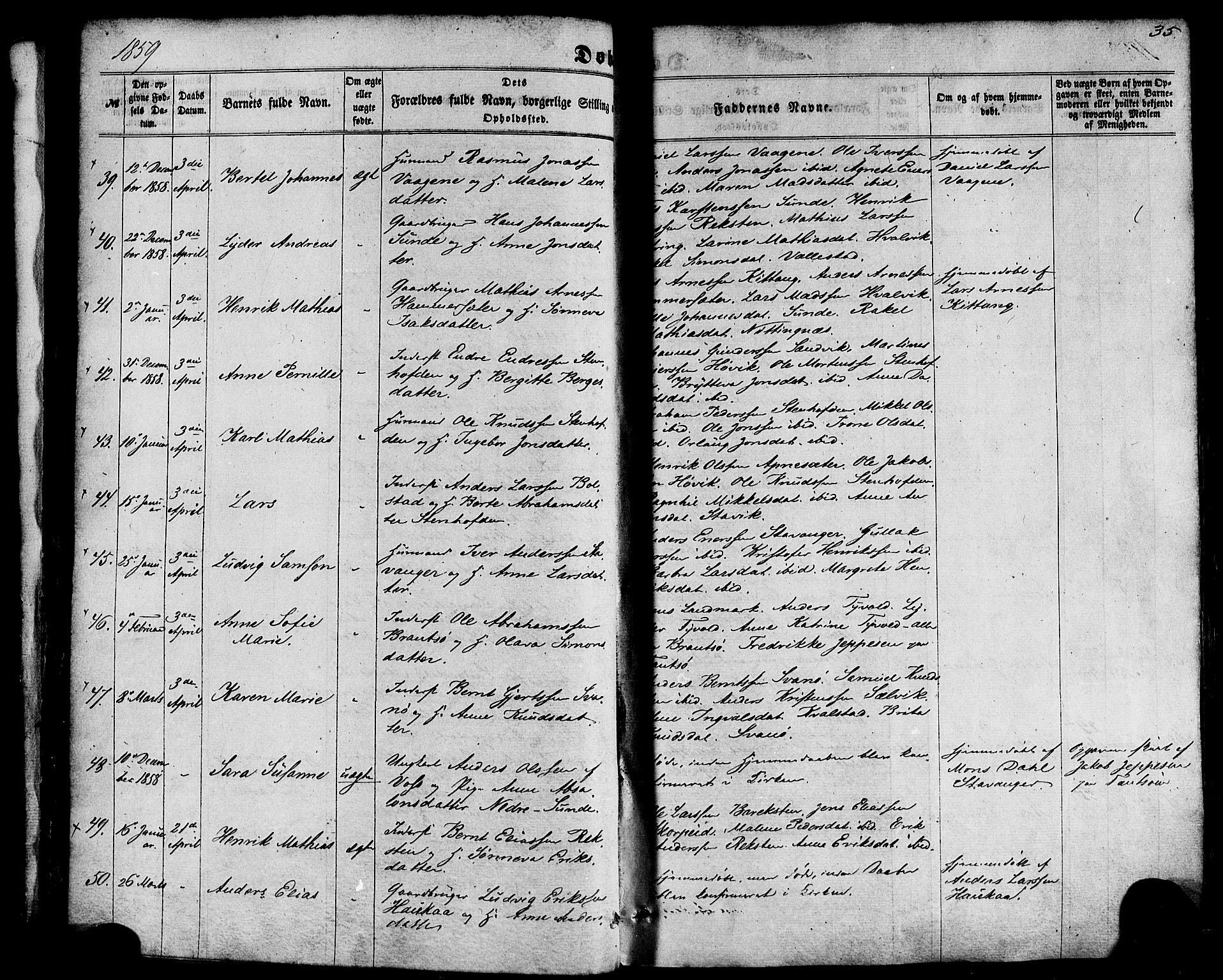Kinn sokneprestembete, SAB/A-80801/H/Haa/Haaa/L0006: Parish register (official) no. A 6, 1857-1885, p. 35