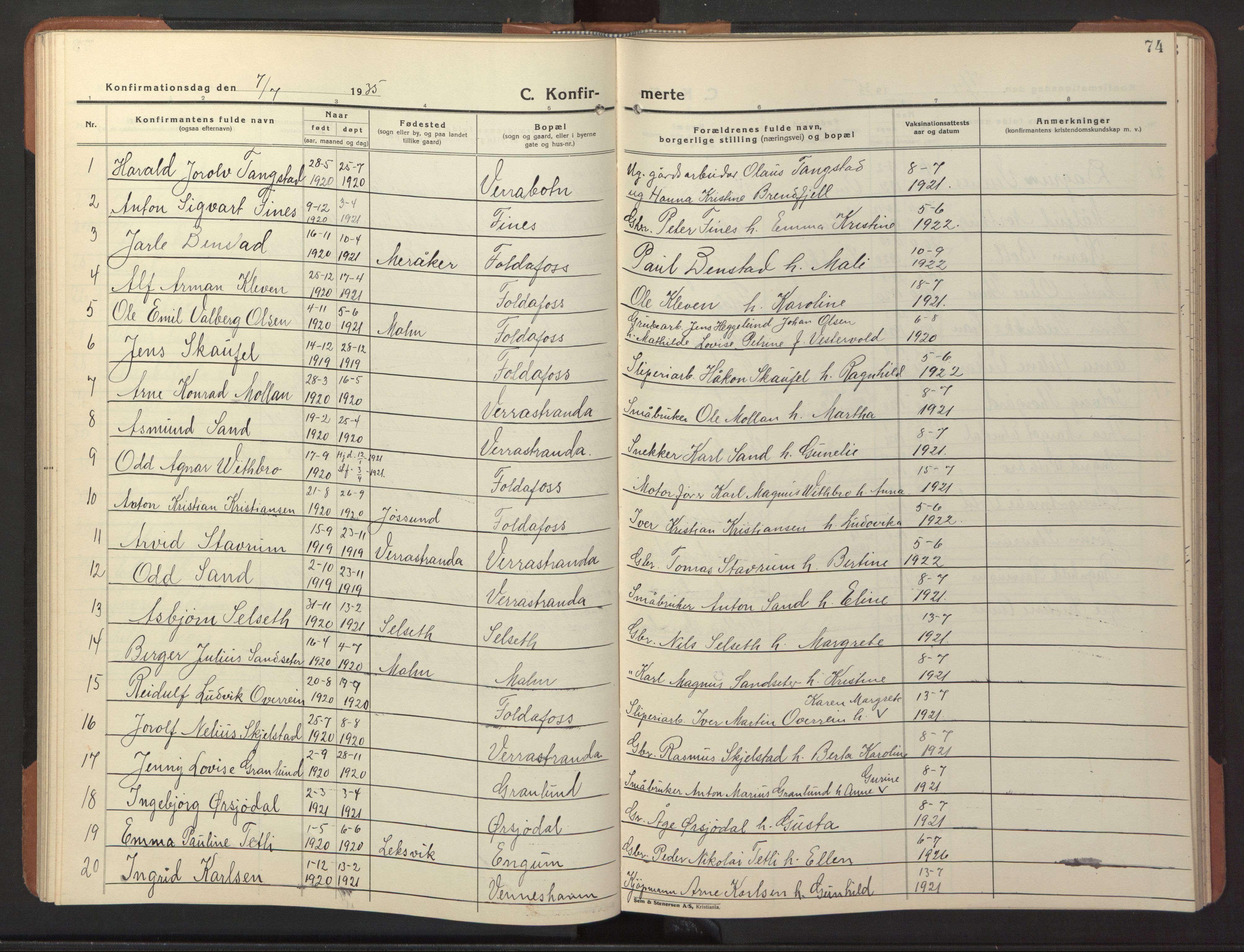 Ministerialprotokoller, klokkerbøker og fødselsregistre - Nord-Trøndelag, SAT/A-1458/744/L0425: Parish register (copy) no. 744C04, 1924-1947, p. 74