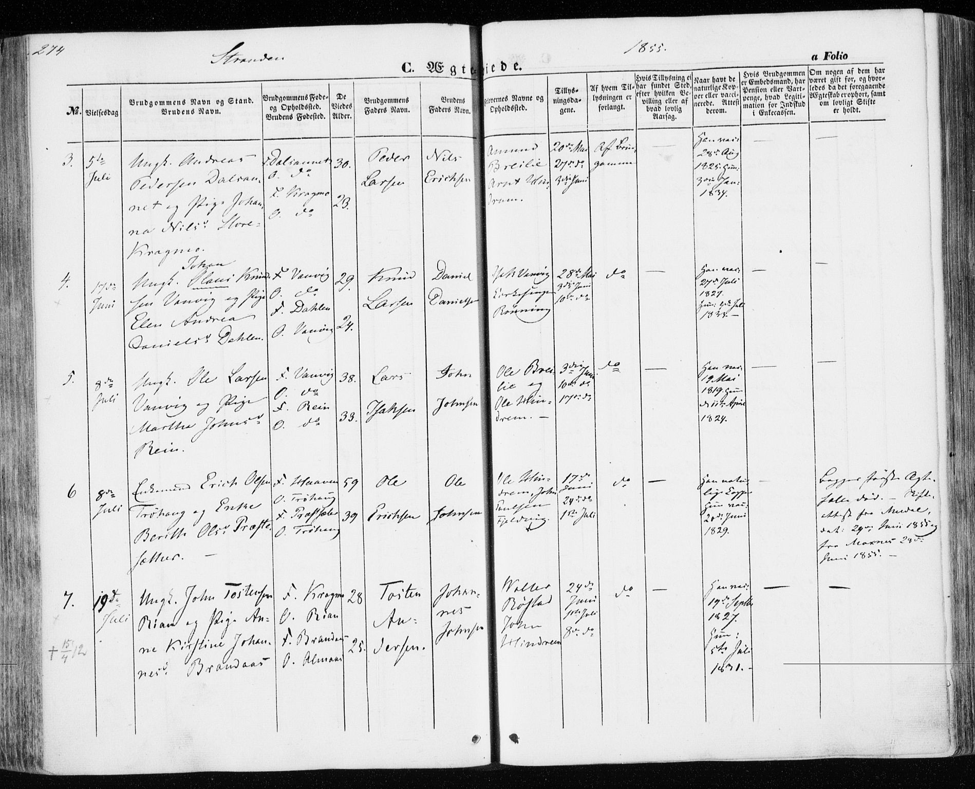 Ministerialprotokoller, klokkerbøker og fødselsregistre - Nord-Trøndelag, SAT/A-1458/701/L0008: Parish register (official) no. 701A08 /2, 1854-1863, p. 274