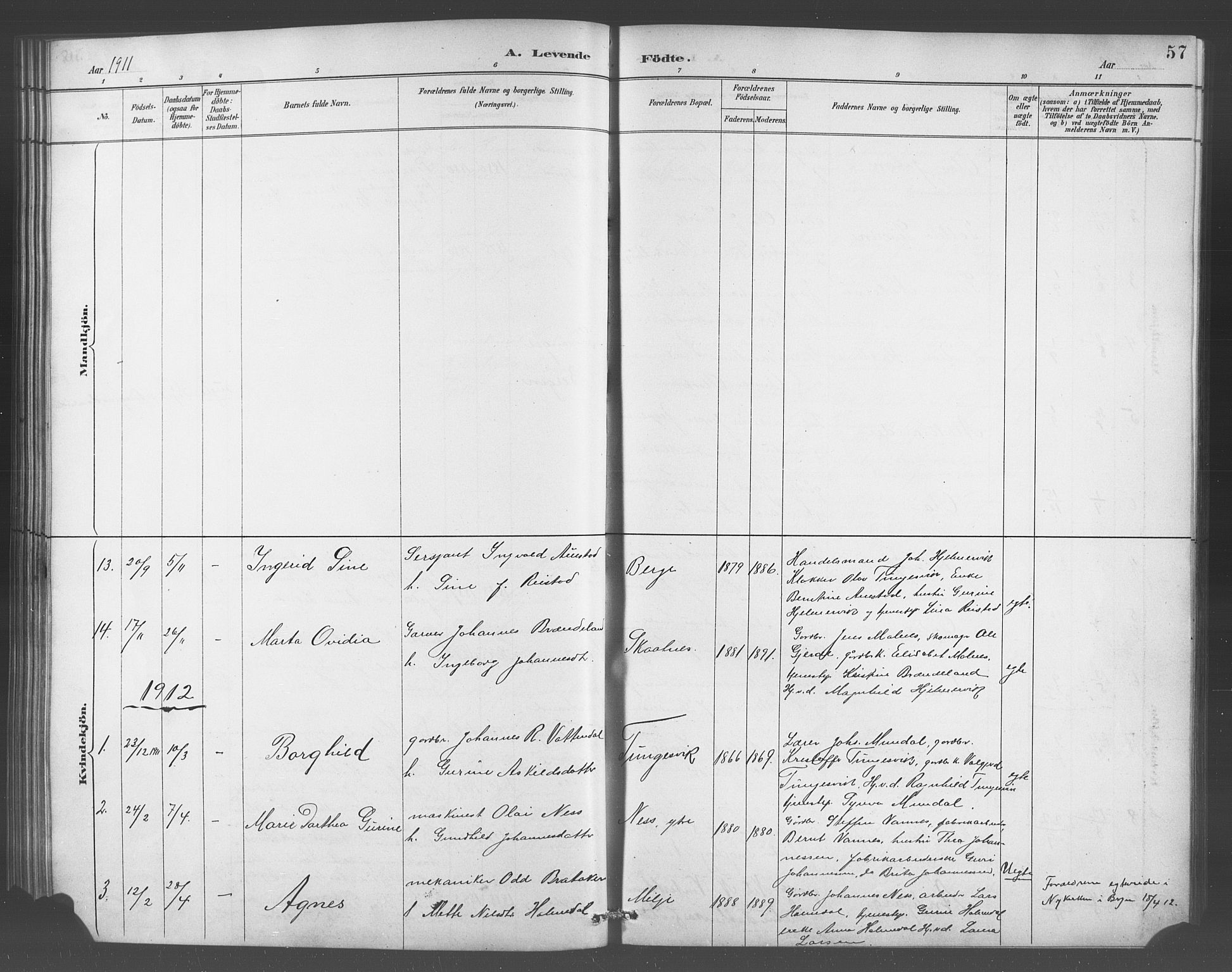 Skånevik sokneprestembete, SAB/A-77801/H/Hab: Parish register (copy) no. A 2, 1888-1924, p. 57