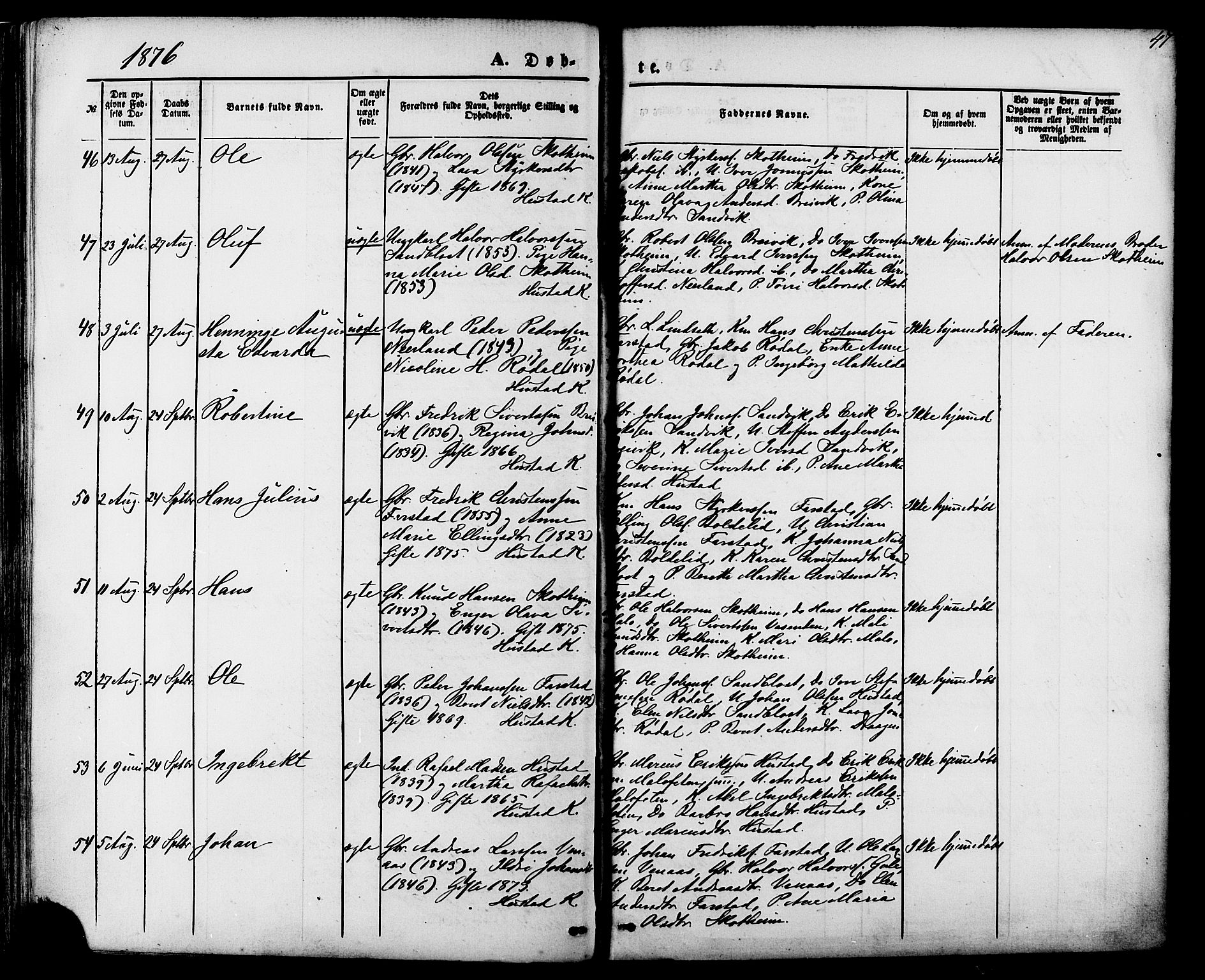 Ministerialprotokoller, klokkerbøker og fødselsregistre - Møre og Romsdal, AV/SAT-A-1454/566/L0768: Parish register (official) no. 566A07, 1869-1881, p. 47