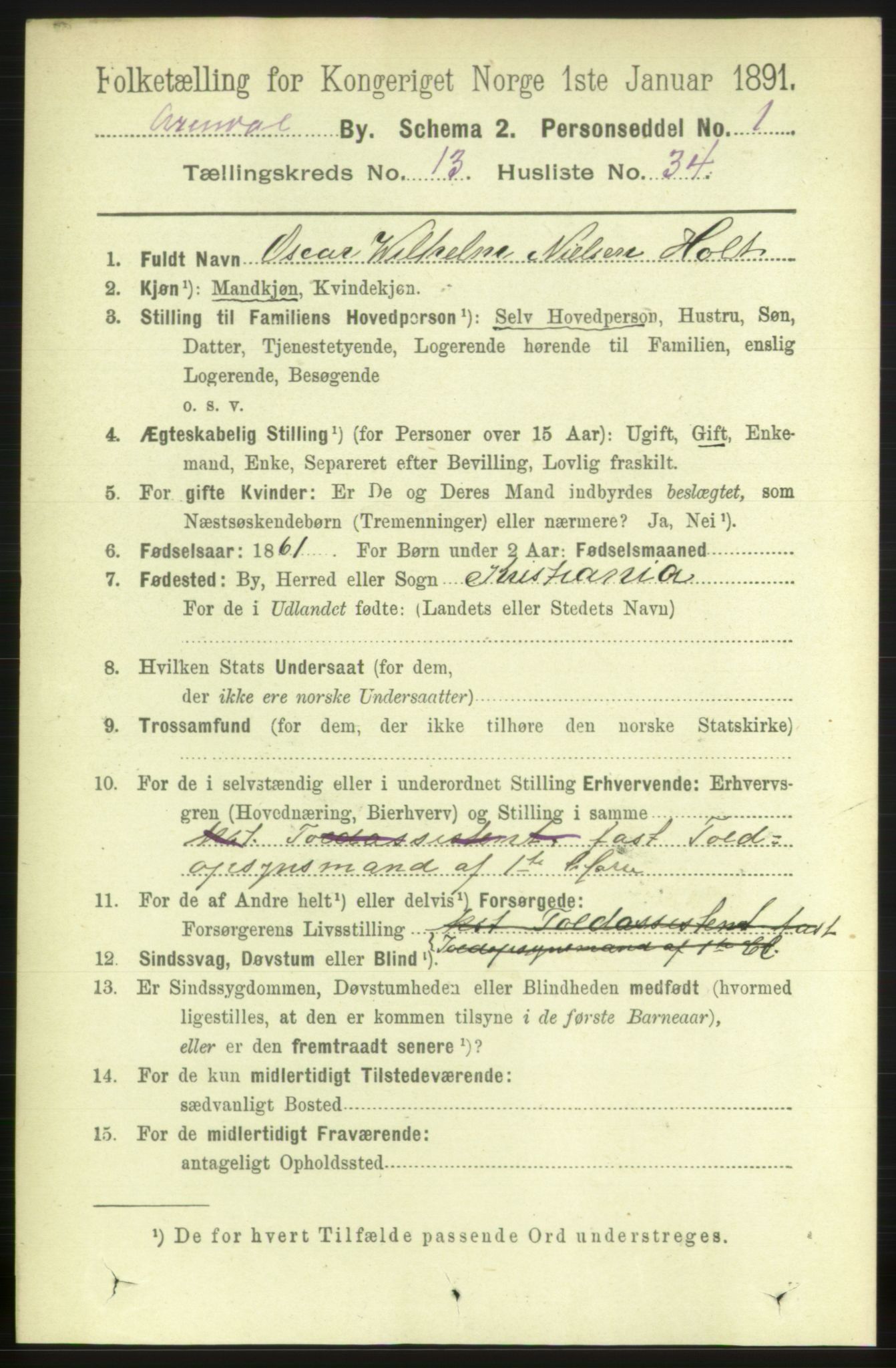 RA, 1891 census for 0903 Arendal, 1891, p. 4762