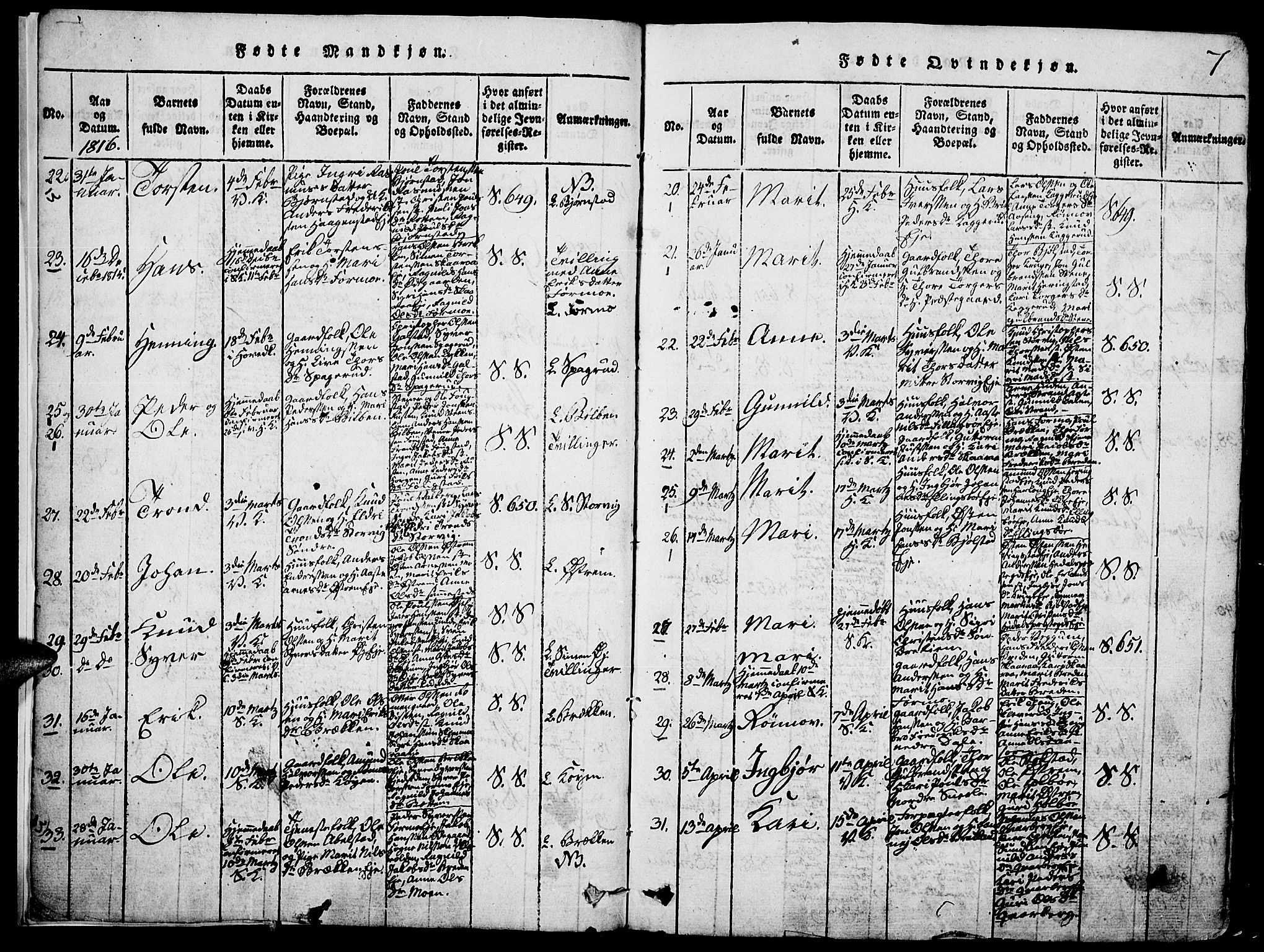 Vågå prestekontor, SAH/PREST-076/H/Ha/Hab/L0001: Parish register (copy) no. 1, 1815-1827, p. 6-7