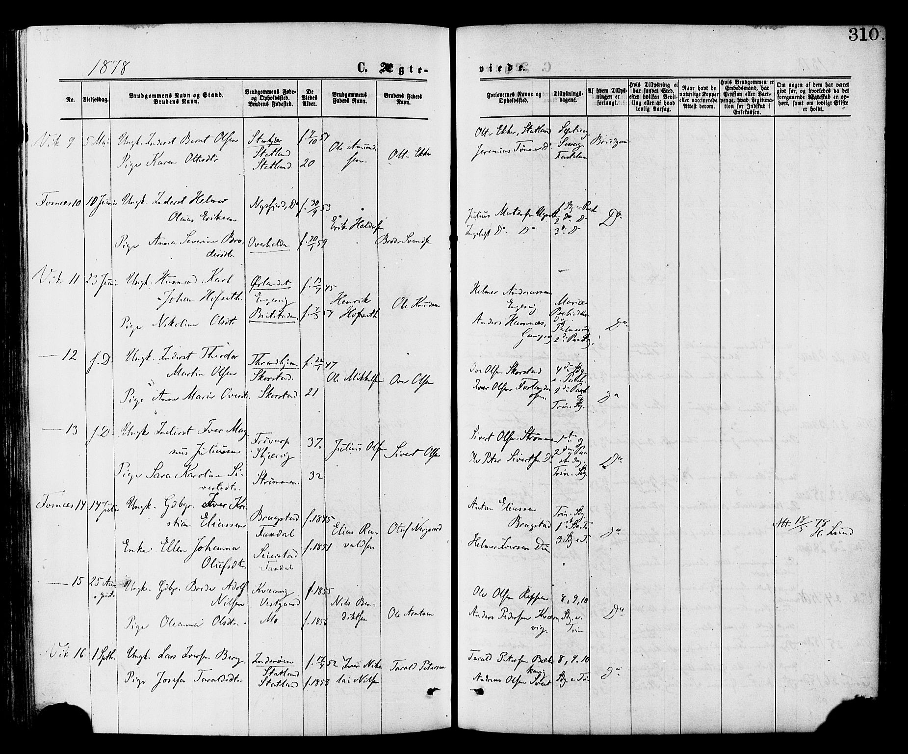 Ministerialprotokoller, klokkerbøker og fødselsregistre - Nord-Trøndelag, SAT/A-1458/773/L0616: Parish register (official) no. 773A07, 1870-1887, p. 310