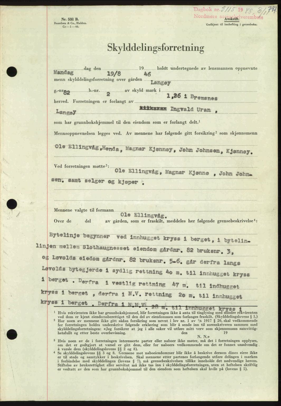 Nordmøre sorenskriveri, AV/SAT-A-4132/1/2/2Ca: Mortgage book no. A109, 1948-1948, Diary no: : 3115/1948