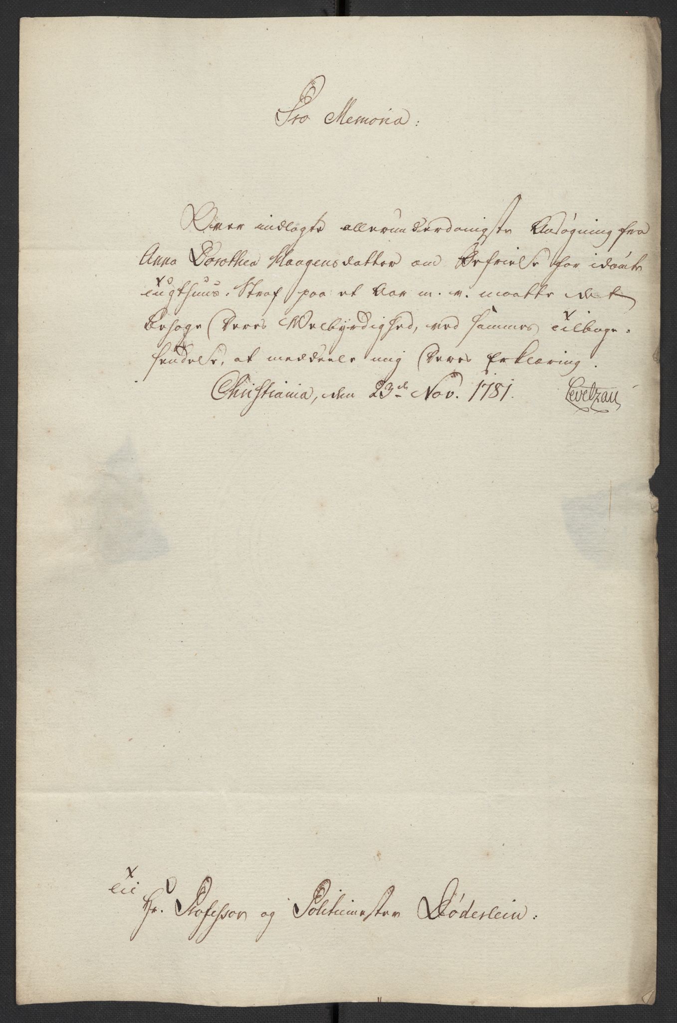 Oslo politidistrikt, AV/SAO-A-10085/D/Da/L0003: Innkomne brev, pro memoria m.v., 1781, p. 101