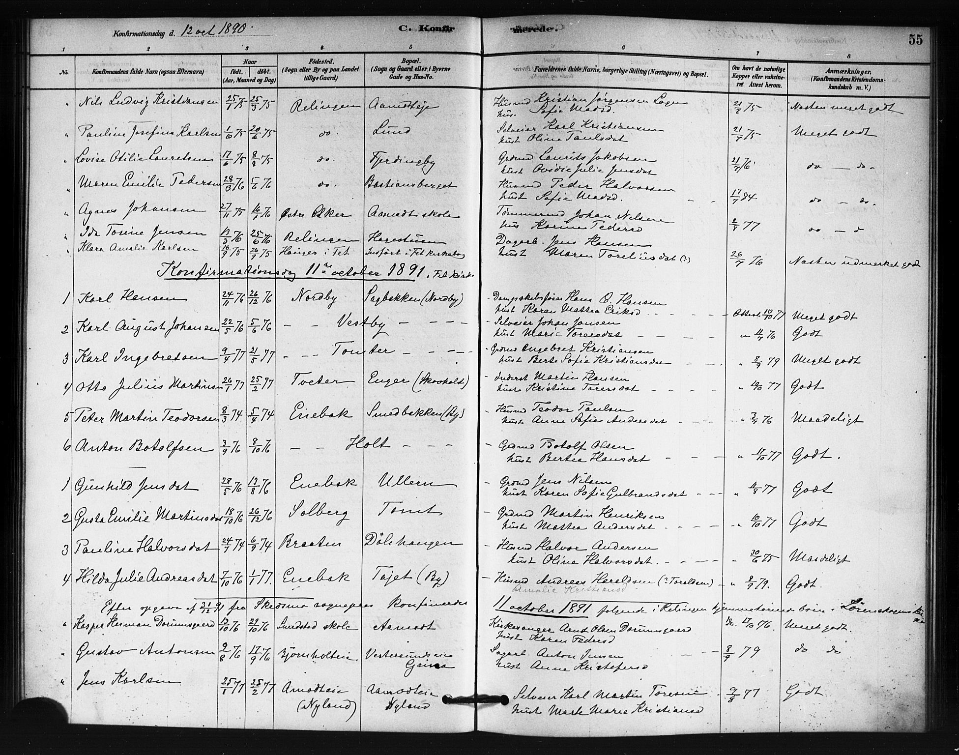 Fet prestekontor Kirkebøker, AV/SAO-A-10370a/F/Fb/L0001: Parish register (official) no. II 1, 1878-1891, p. 55