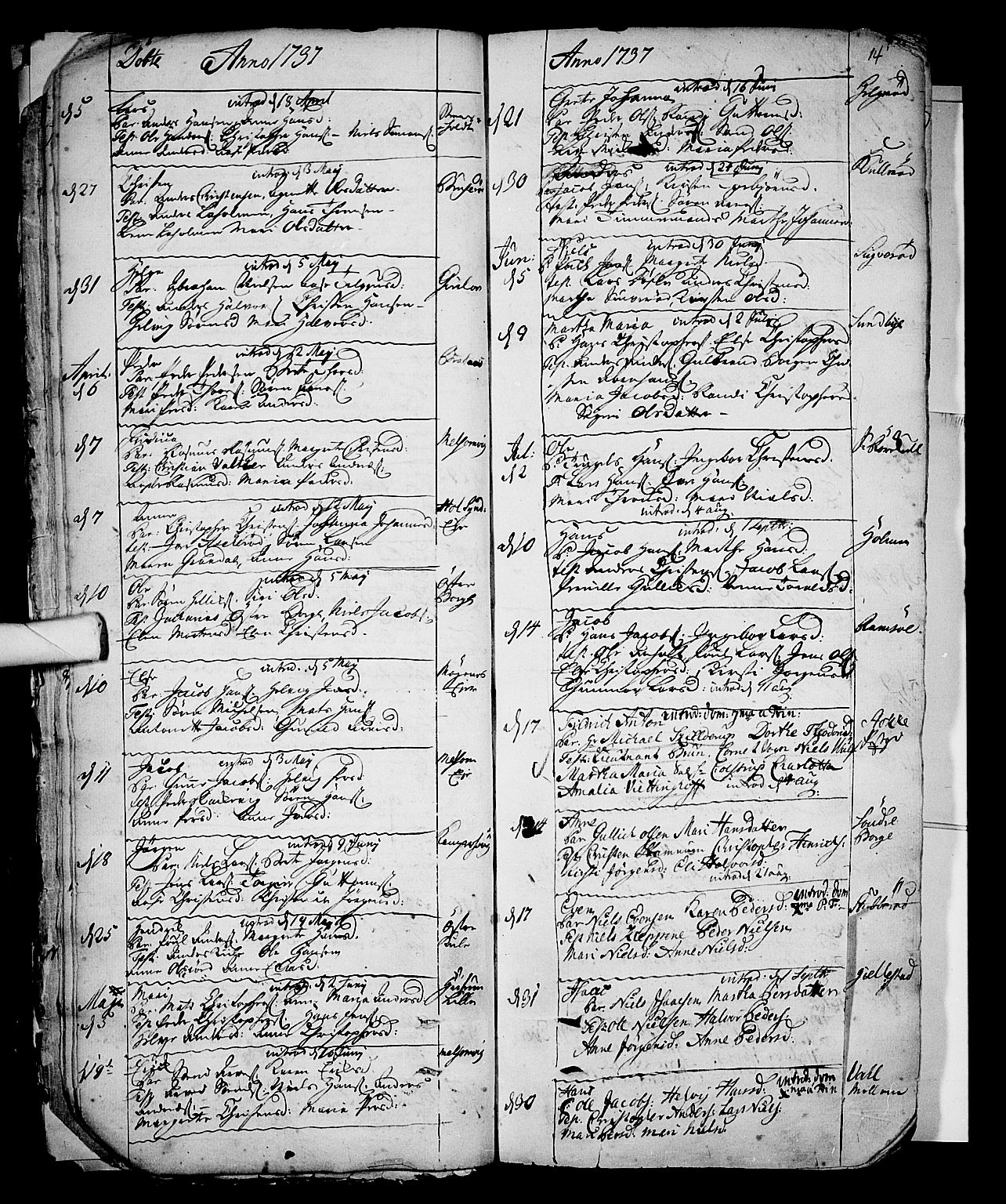 Stokke kirkebøker, AV/SAKO-A-320/F/Fa/L0002: Parish register (official) no. I 2, 1732-1770, p. 14