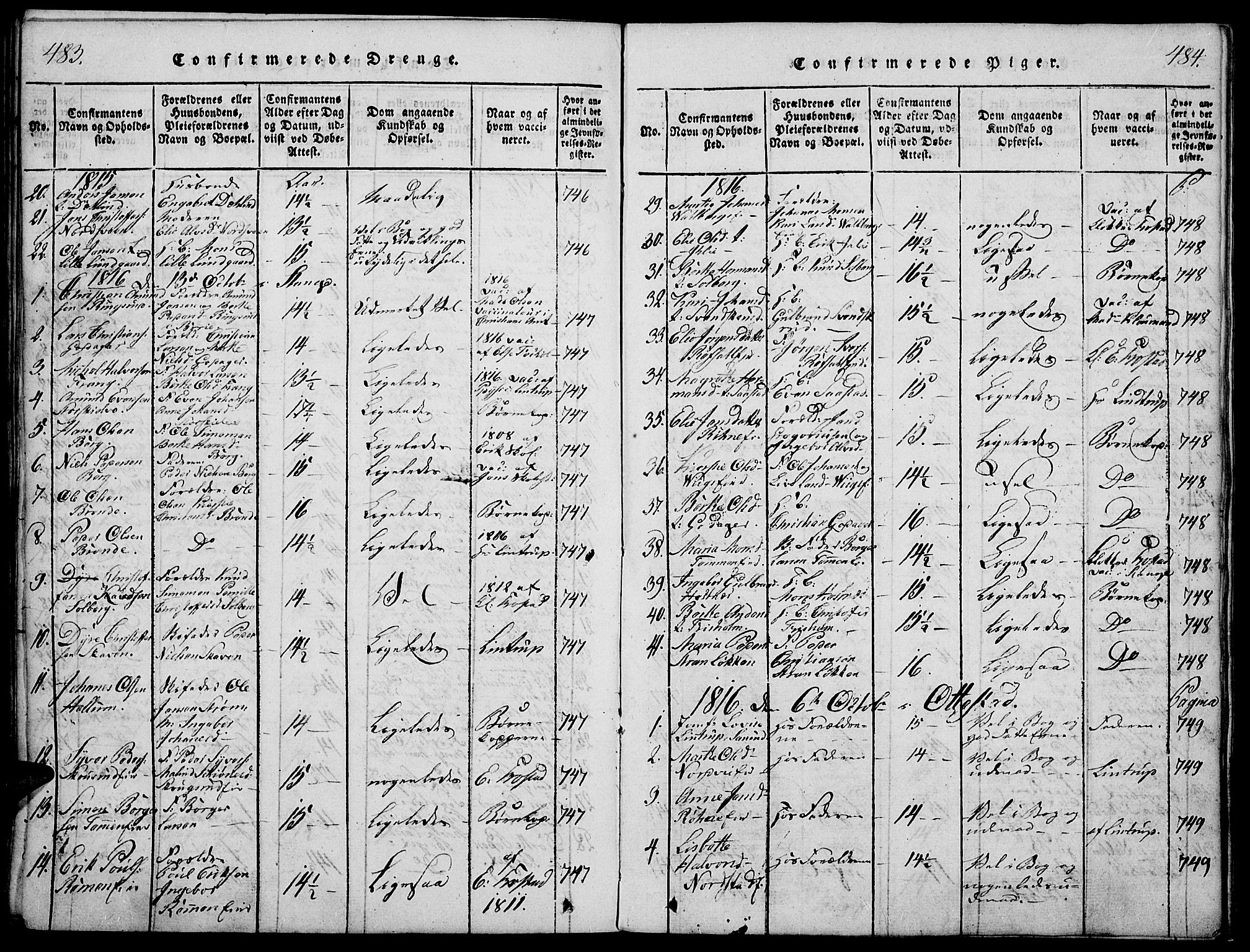 Stange prestekontor, AV/SAH-PREST-002/K/L0008: Parish register (official) no. 8, 1814-1825, p. 483-484