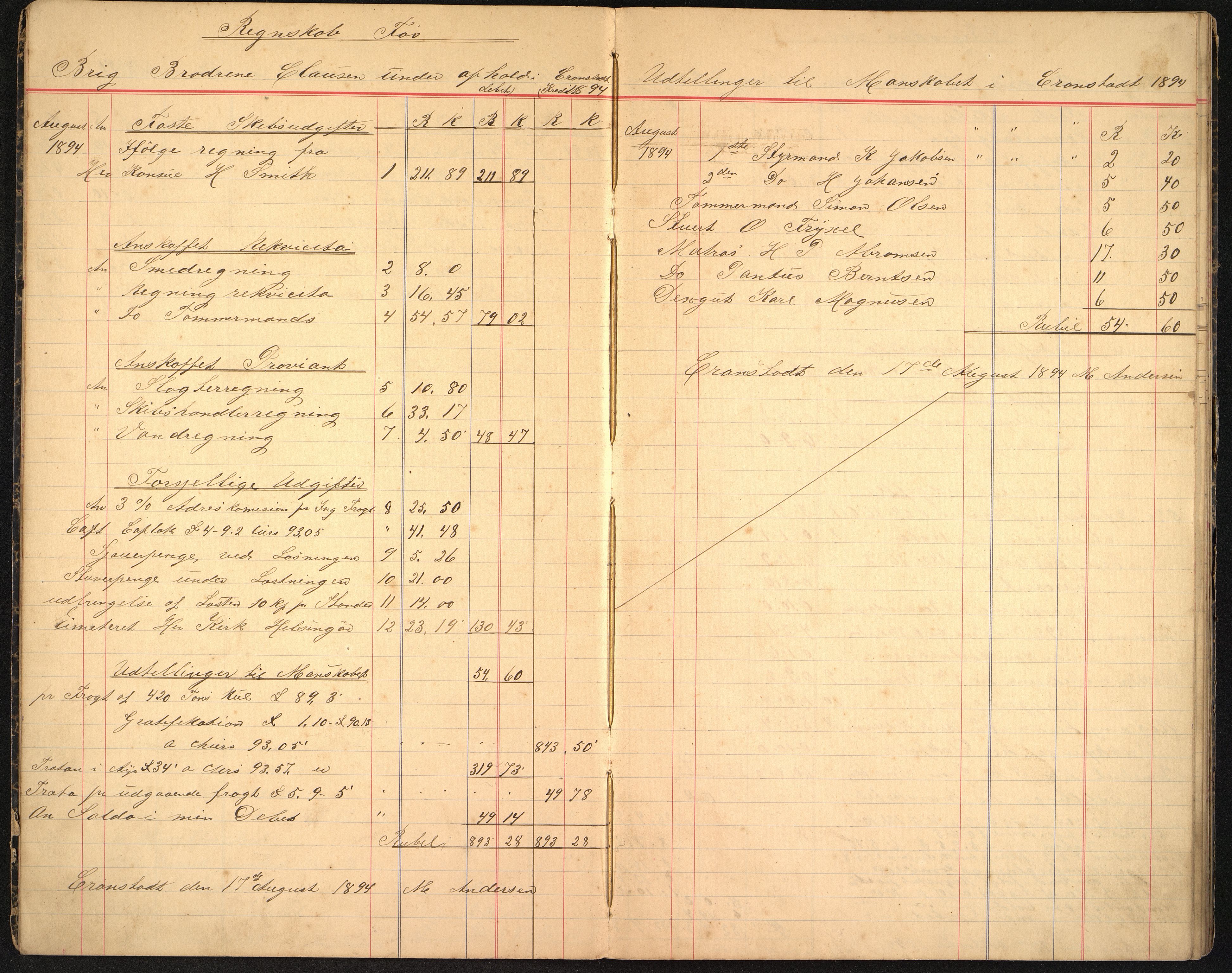 Andersen, M. Kaptein, VEMU/VFA-A-1140/R/L0002: Regnskapsjournal - mannskapsavregninger, 1894-1902