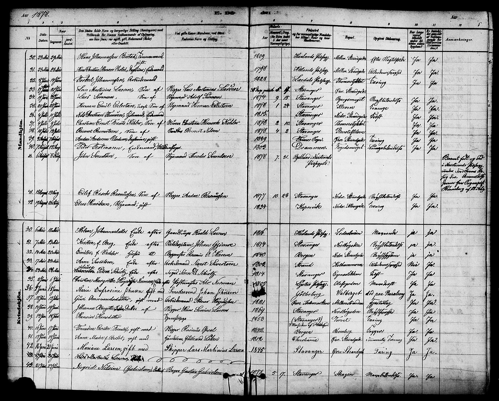 Domkirken sokneprestkontor, SAST/A-101812/001/30/30BA/L0027: Parish register (official) no. A 26, 1878-1896, p. 5