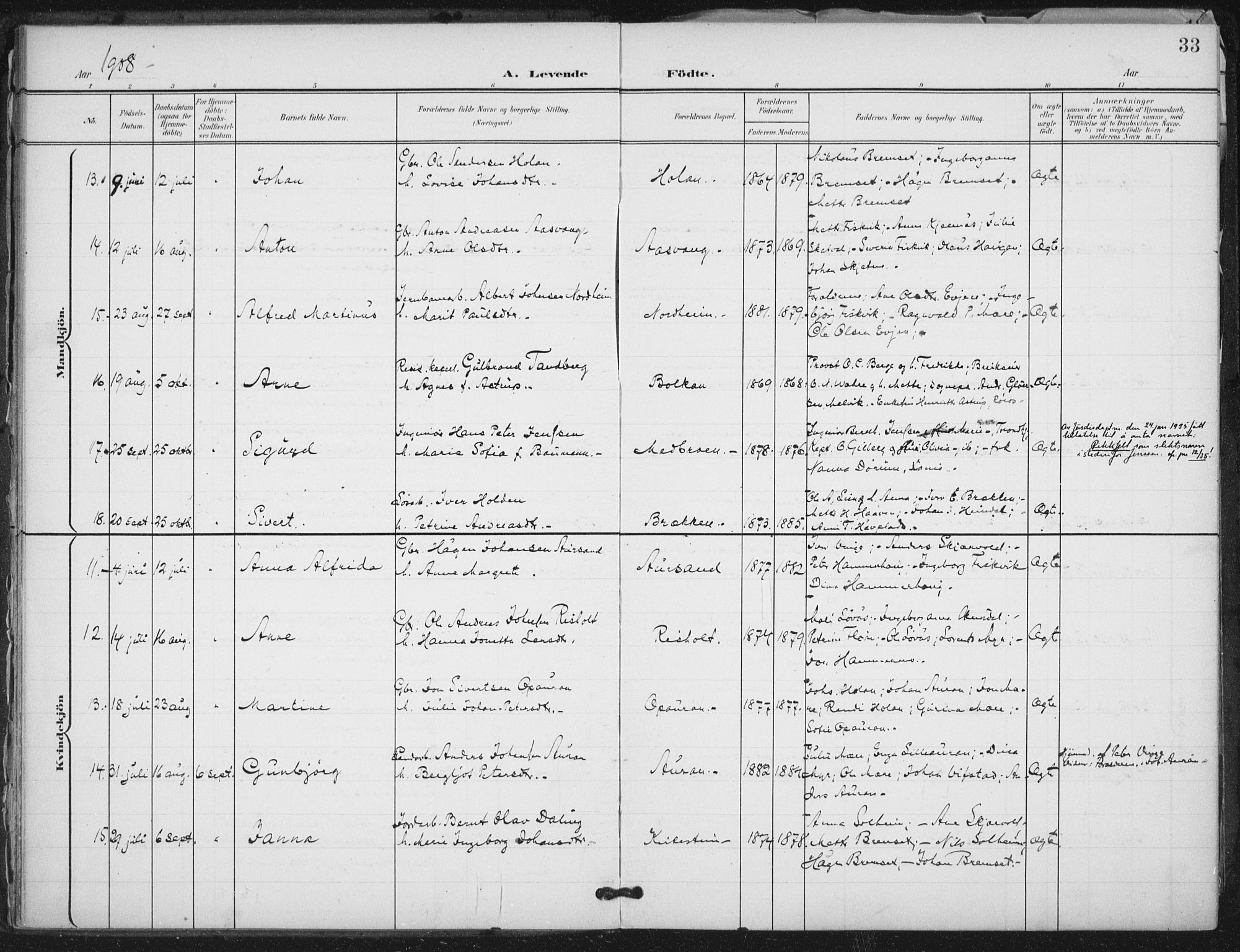 Ministerialprotokoller, klokkerbøker og fødselsregistre - Nord-Trøndelag, AV/SAT-A-1458/712/L0101: Parish register (official) no. 712A02, 1901-1916, p. 33