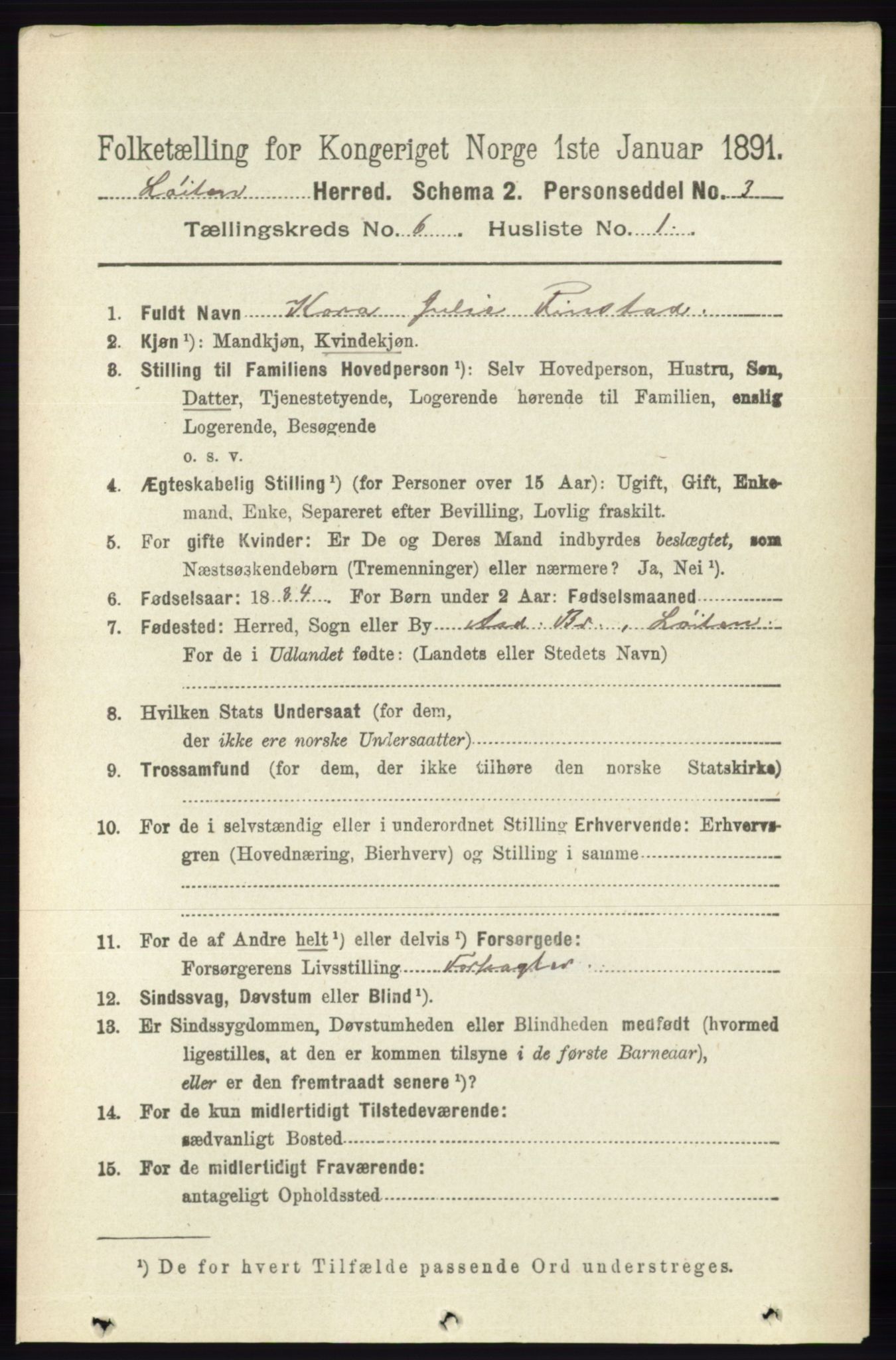 RA, 1891 census for 0415 Løten, 1891, p. 3989