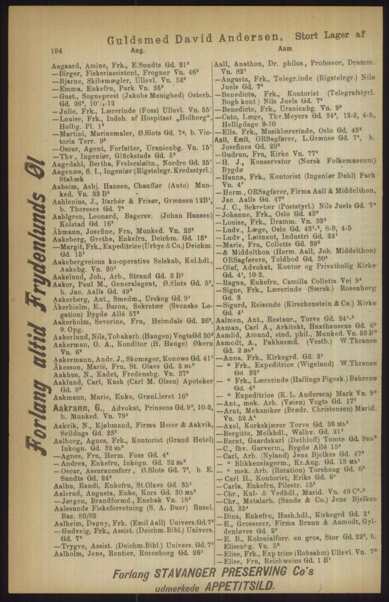 Kristiania/Oslo adressebok, PUBL/-, 1911, p. 184