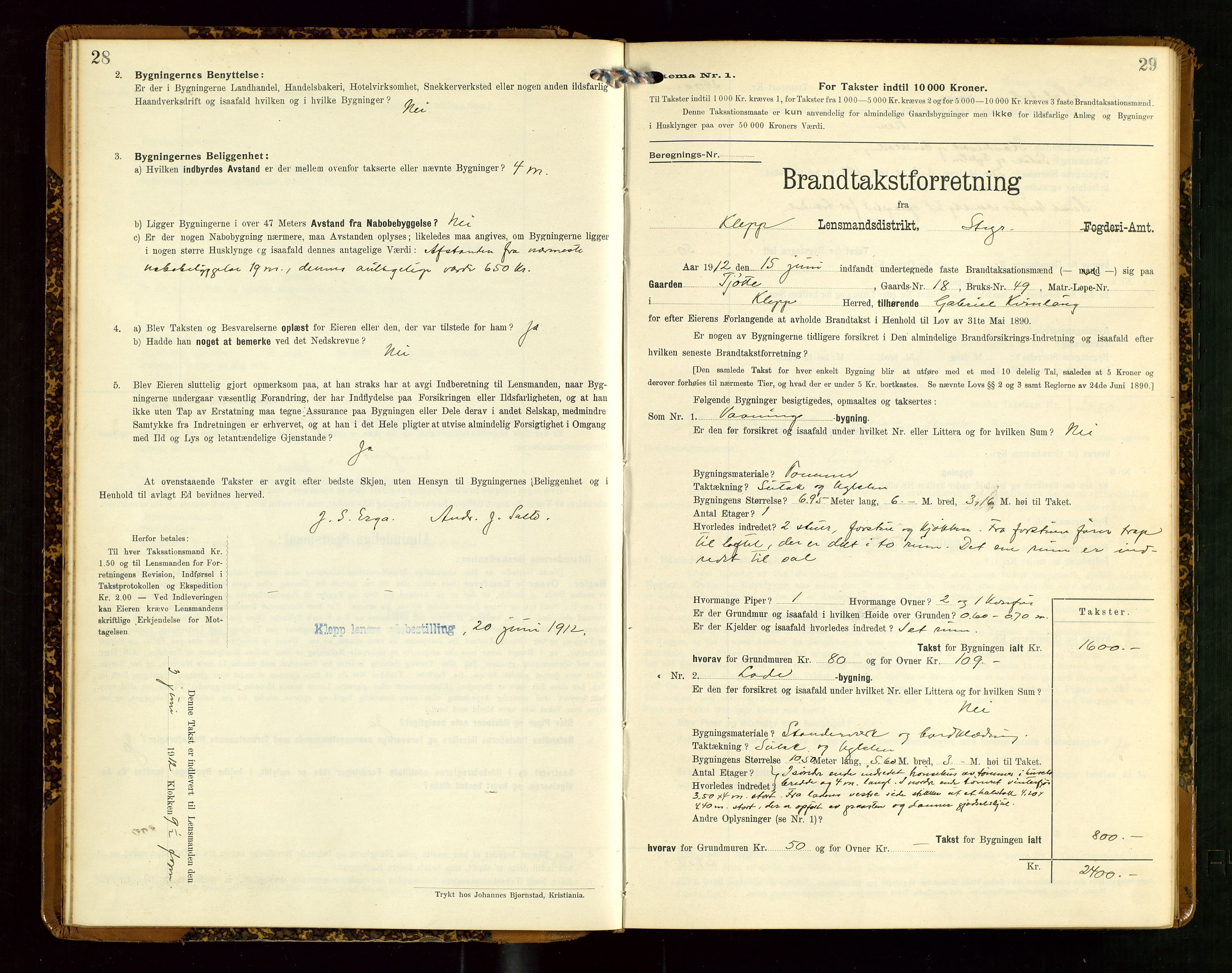 Klepp lensmannskontor, AV/SAST-A-100163/Goc/L0007: "Brandtaxationsprotokol" m/register, 1911-1915, p. 28-29