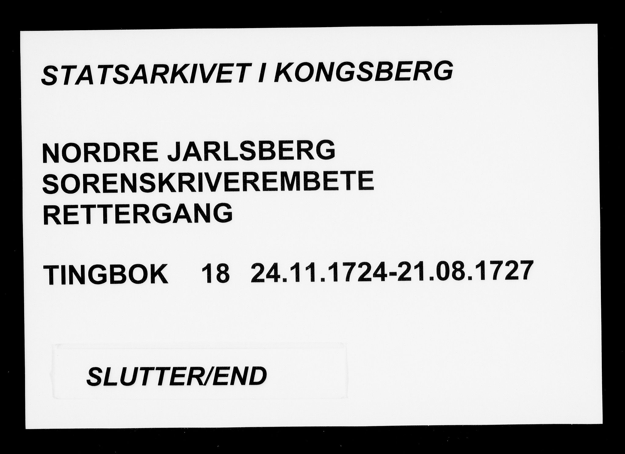 Nordre Jarlsberg sorenskriveri, AV/SAKO-A-80/F/Fa/Faa/L0018: Tingbok, 1724-1727